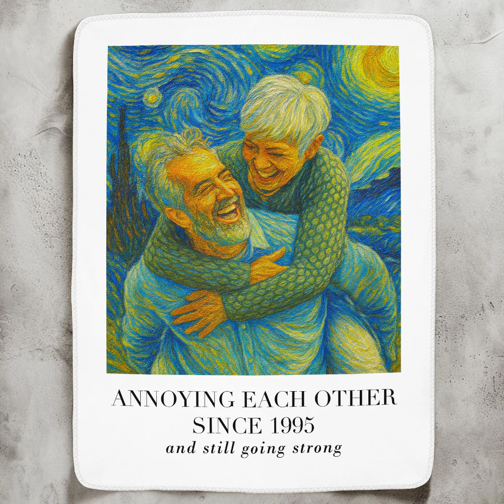 Annoying Each Other Since & Still Going Strong Van Gogh Art - Personalized Photo Blanket - Image 2