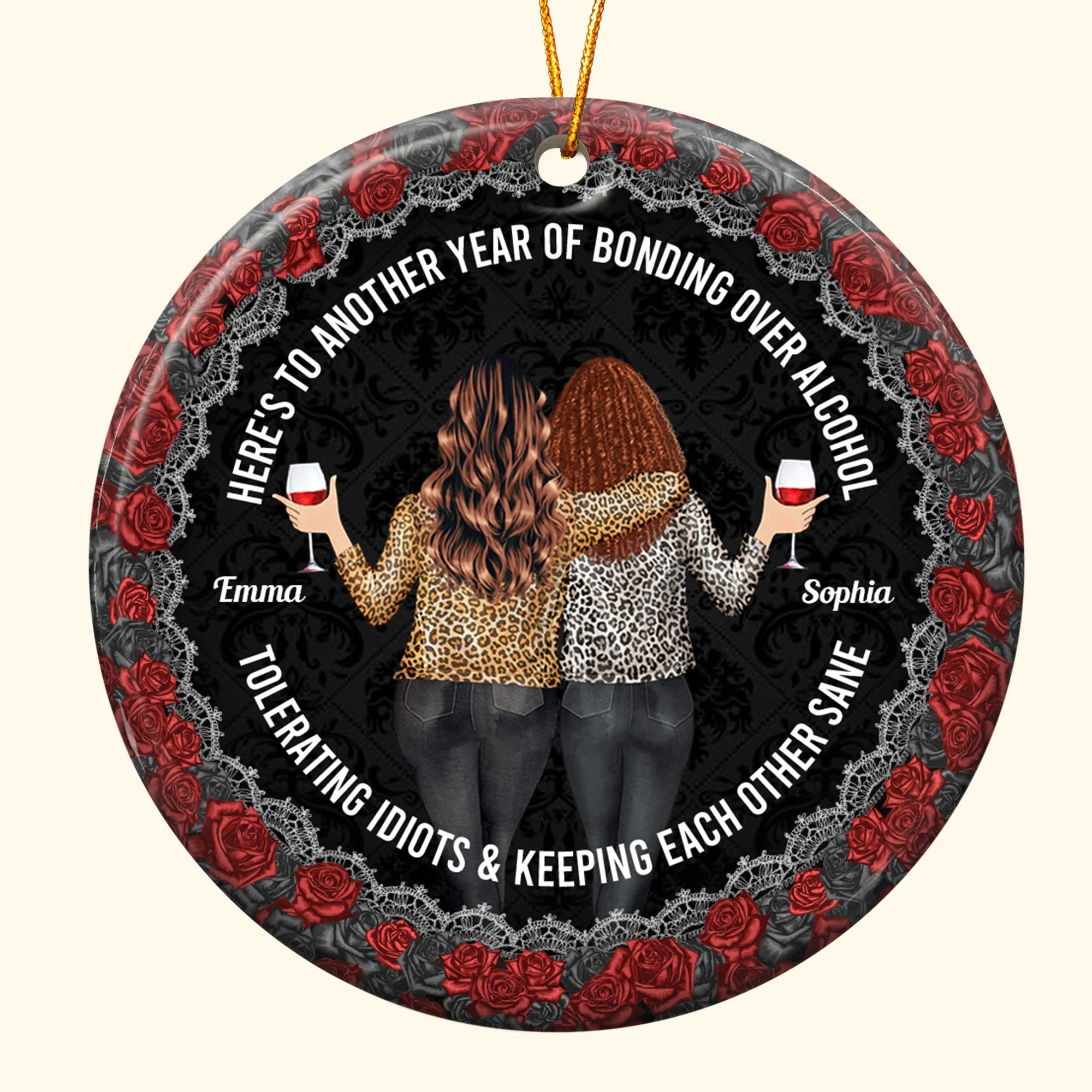 Another Year Of Bonding Over Alcohol - Personalized Ceramic Ornament - Image 4