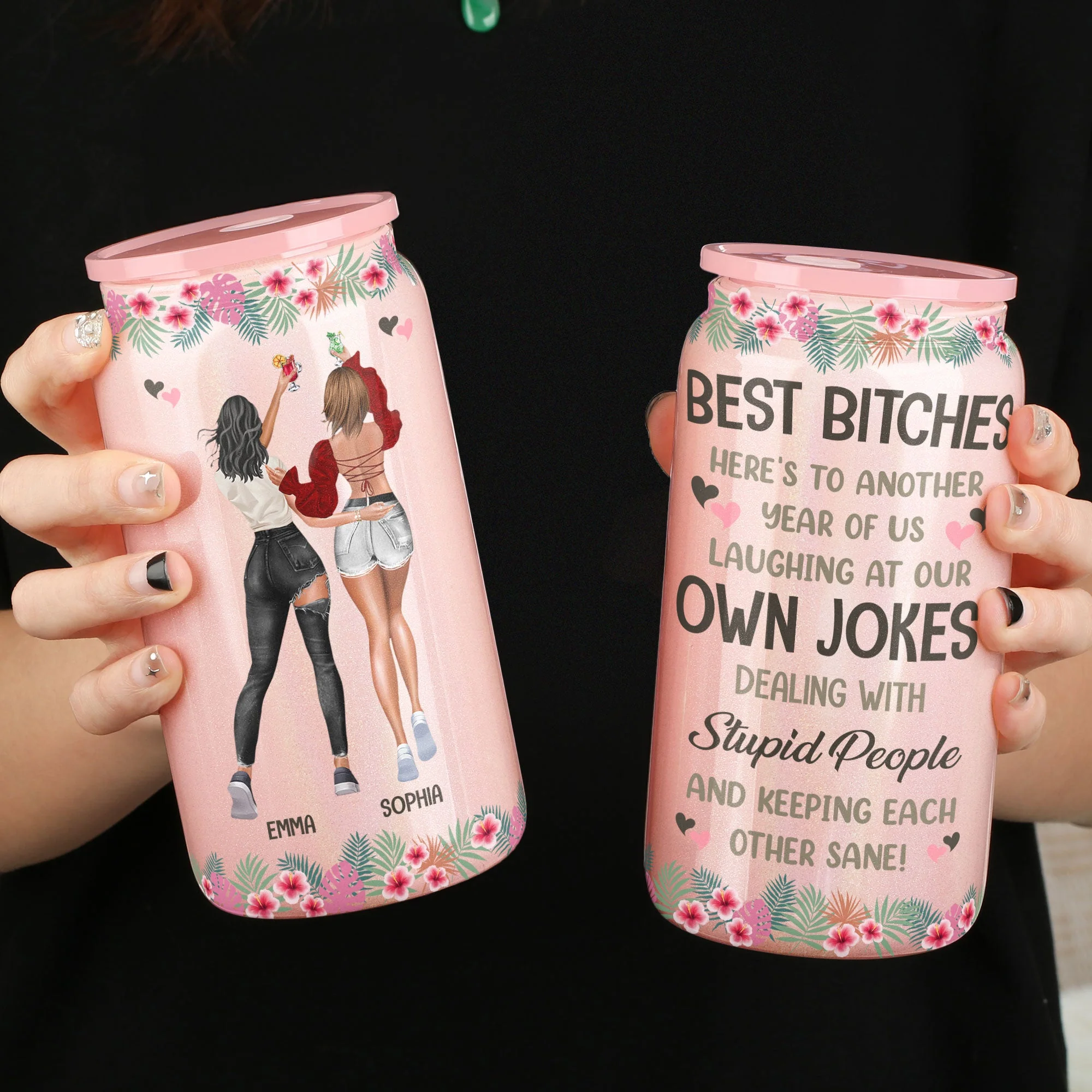 Another Year Of Us Laughing At Our Own Jokes - Personalized Shimmer Glass Can - Image 3