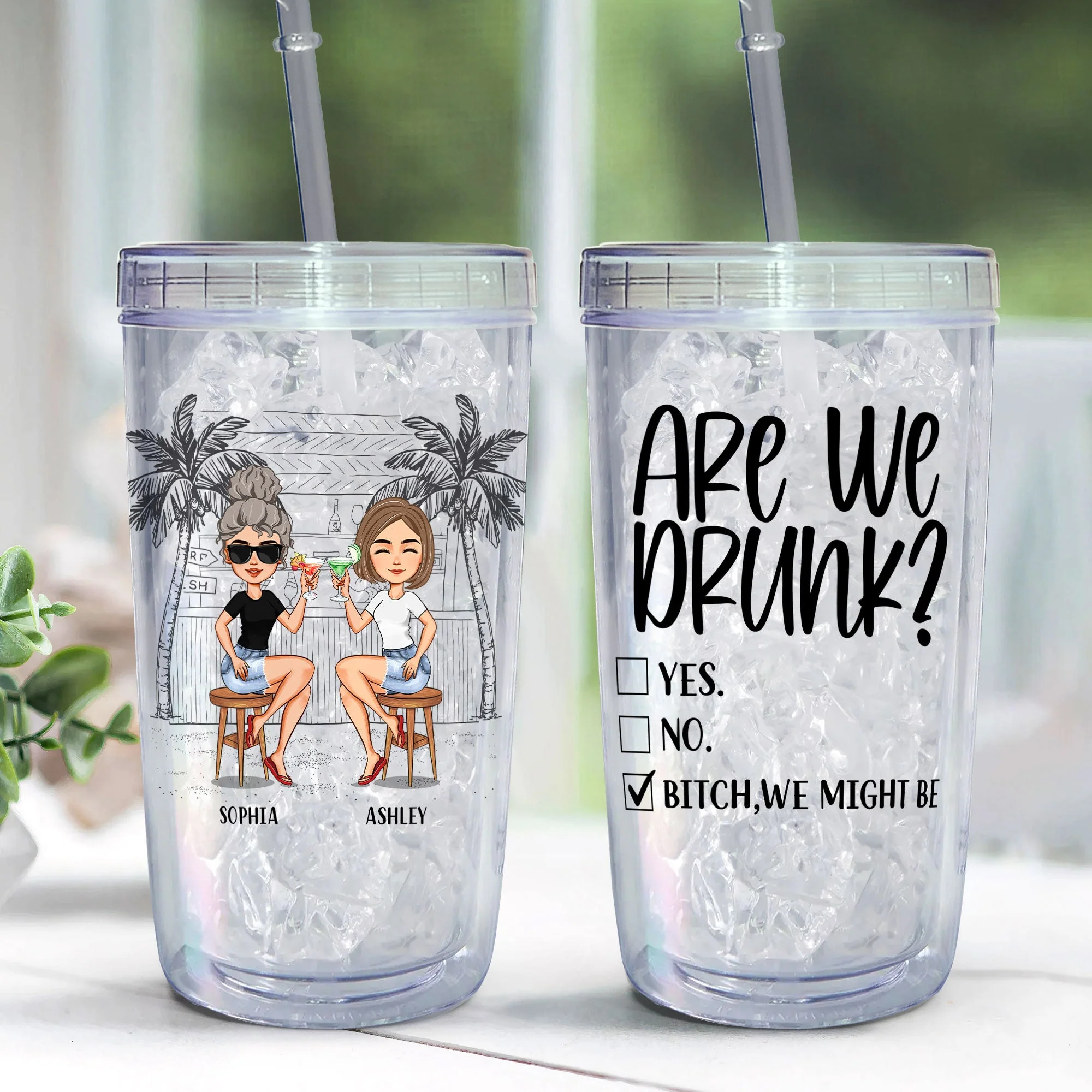Are We Drunk? - Personalized Acrylic Tumbler With Straw - Image 3