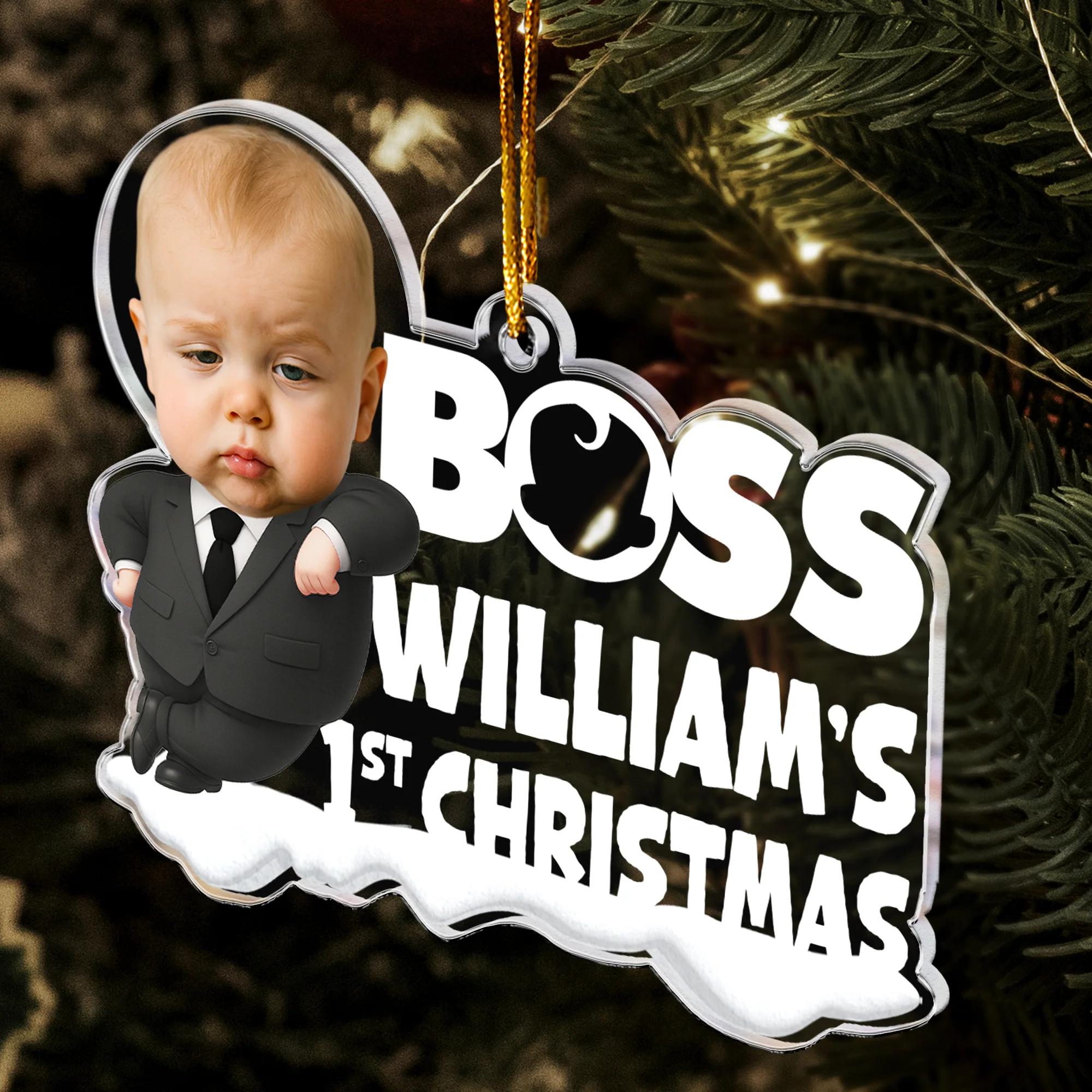Baby 1st Christmas Cute Baby - Personalized Acrylic Photo Ornament - Image 4