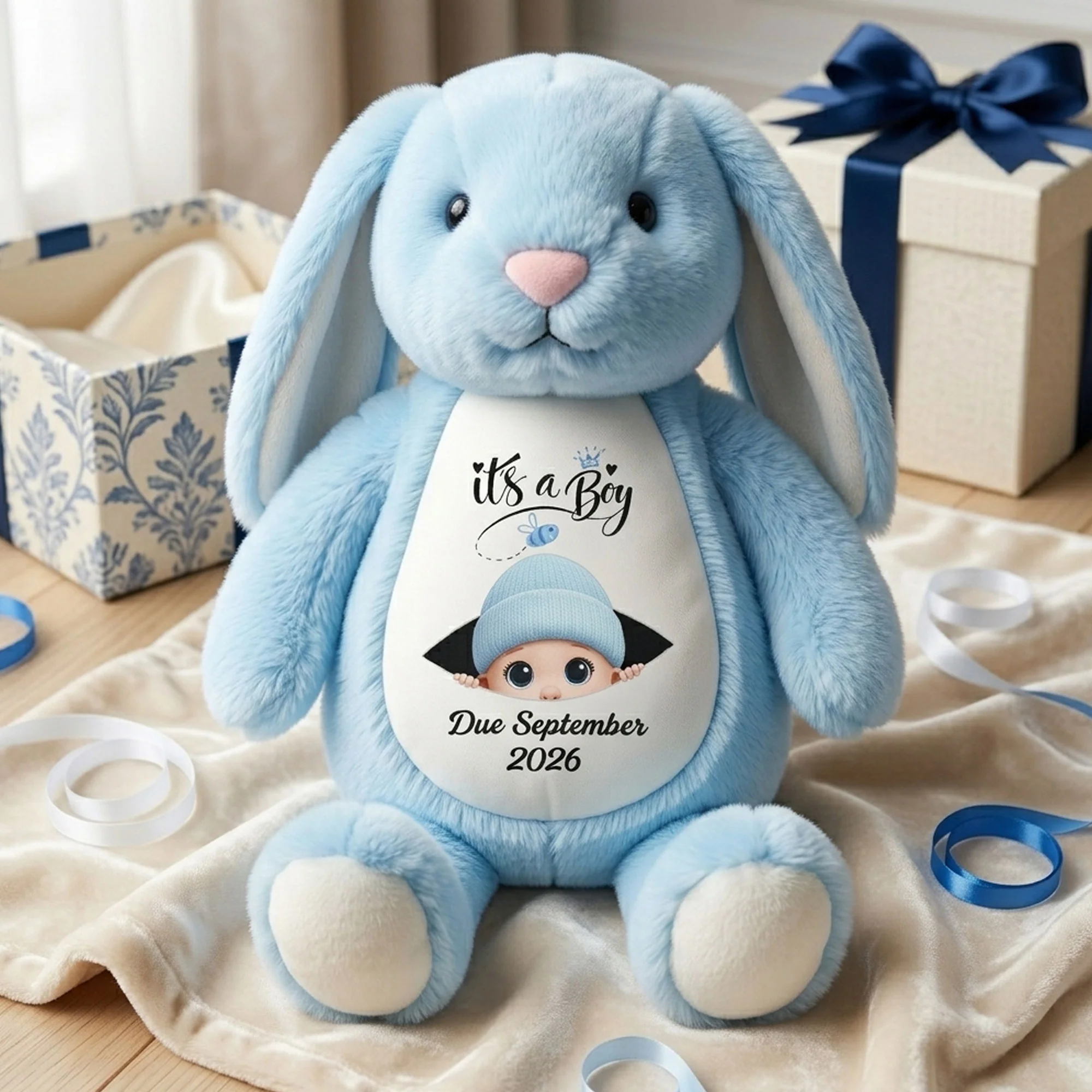 Baby Announcement Gift For Grandparent - Personalized Bunny Plush - Image 5