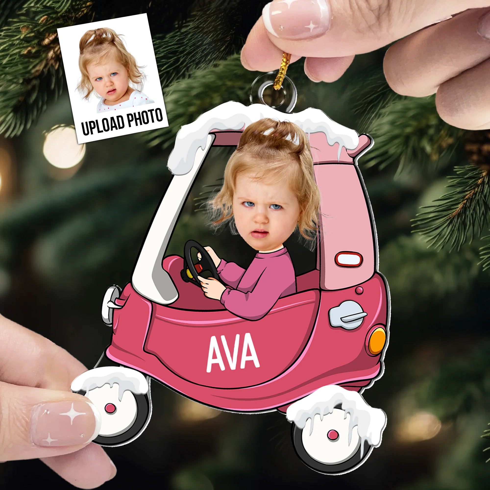 Baby In Car - Personalized Acrylic Photo Ornament - Image 2