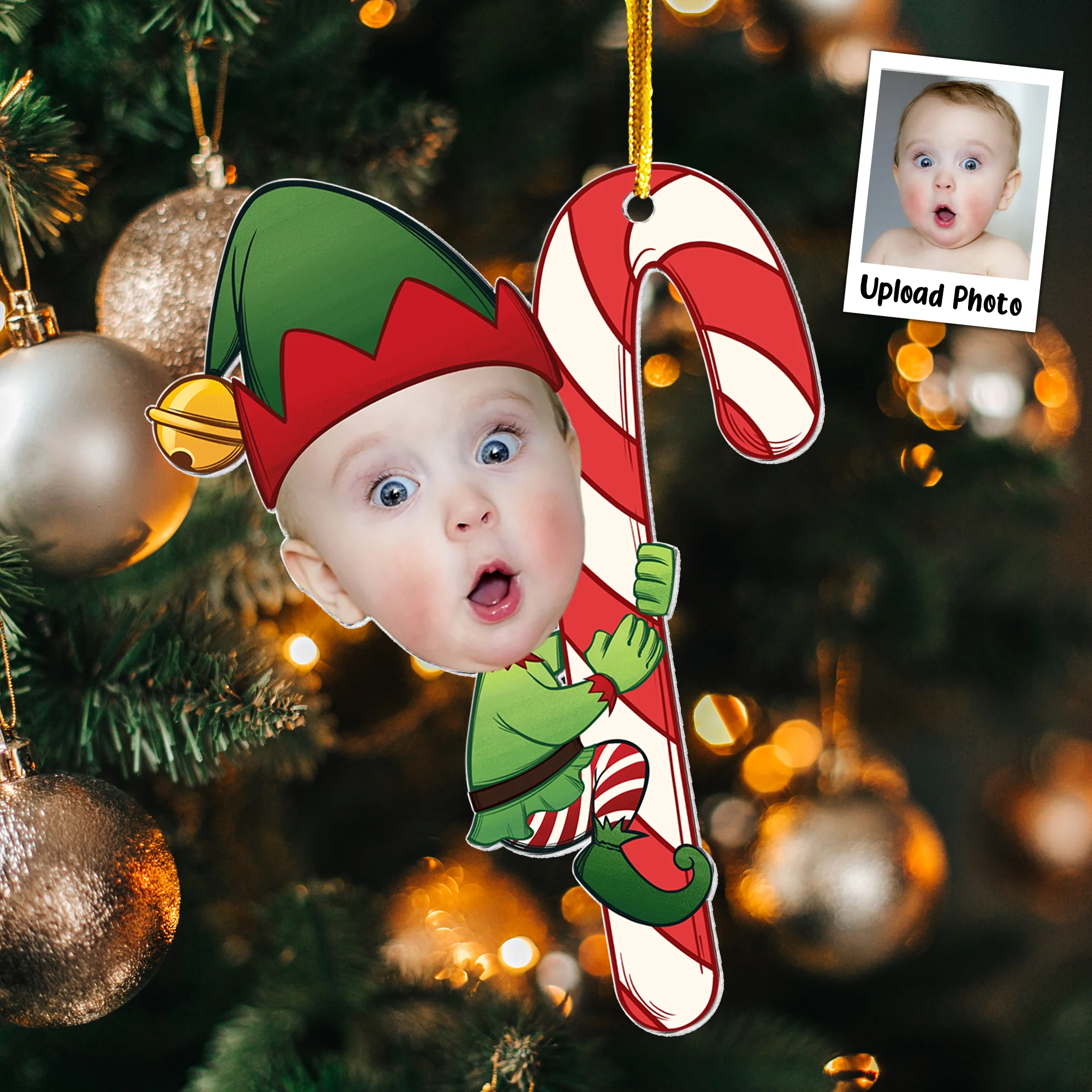 Baby Little Elf - Personalized Acrylic Photo Ornament - Image 2