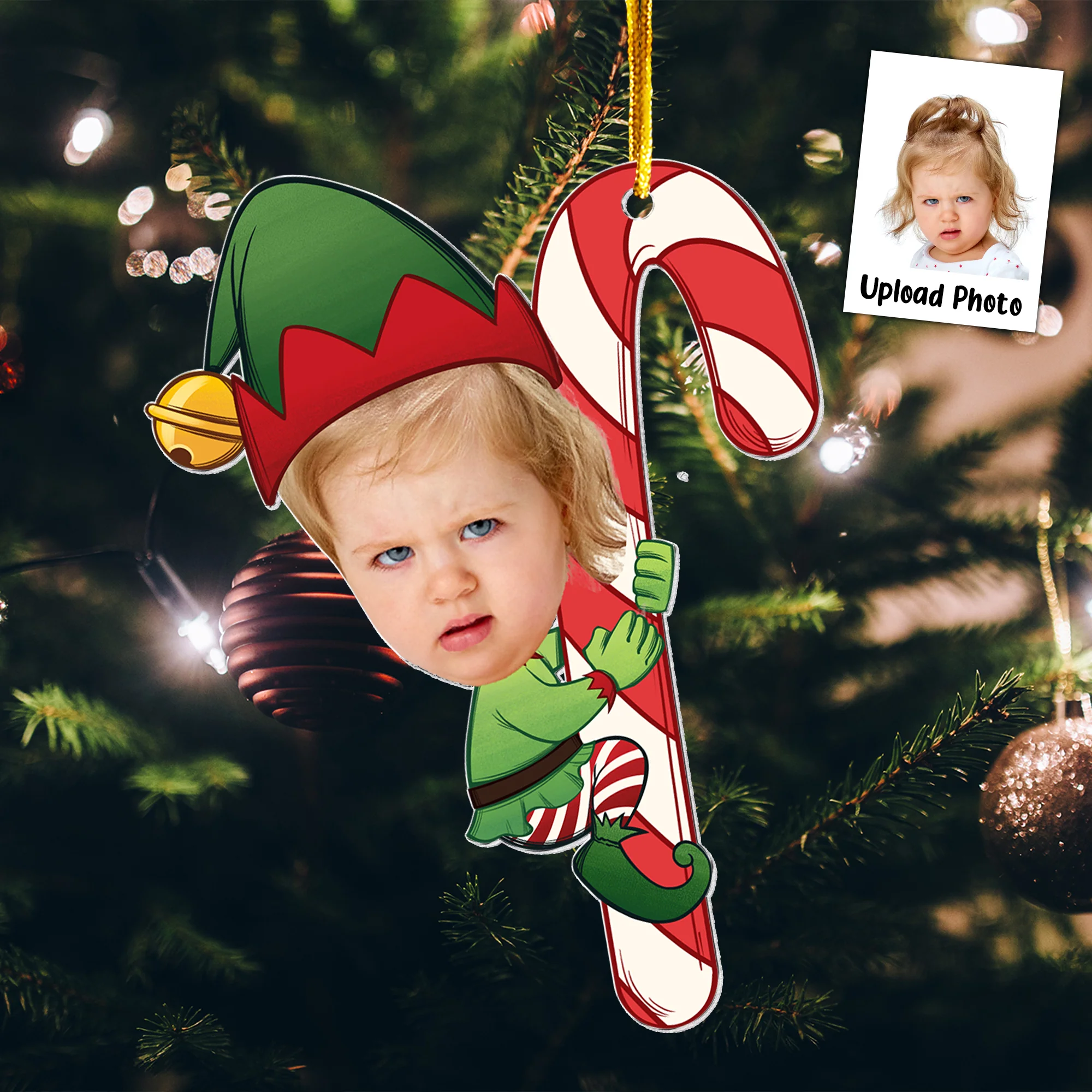 Baby Little Elf - Personalized Acrylic Photo Ornament - Image 4