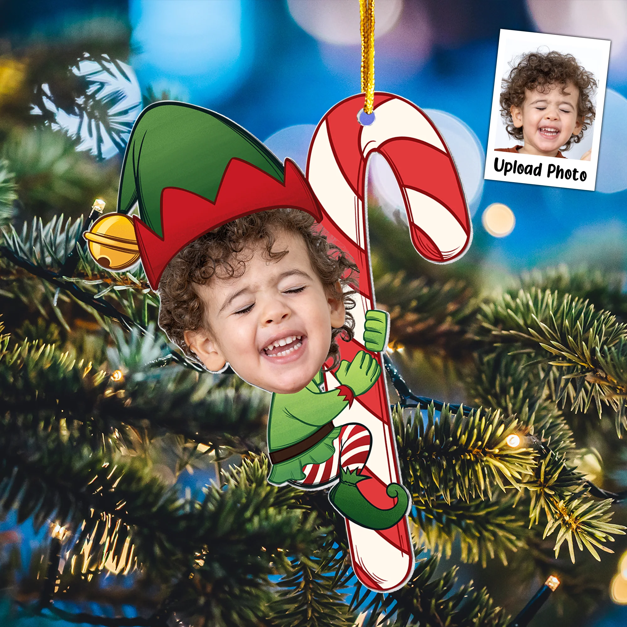 Baby Little Elf - Personalized Acrylic Photo Ornament - Image 5