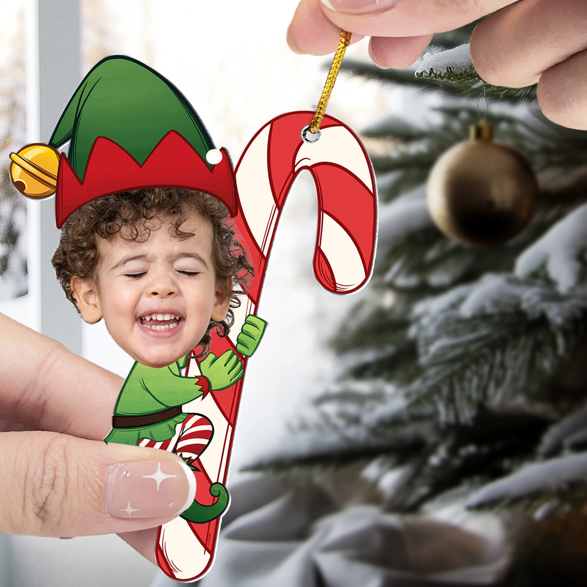 Baby Little Elf - Personalized Acrylic Photo Ornament - Image 6
