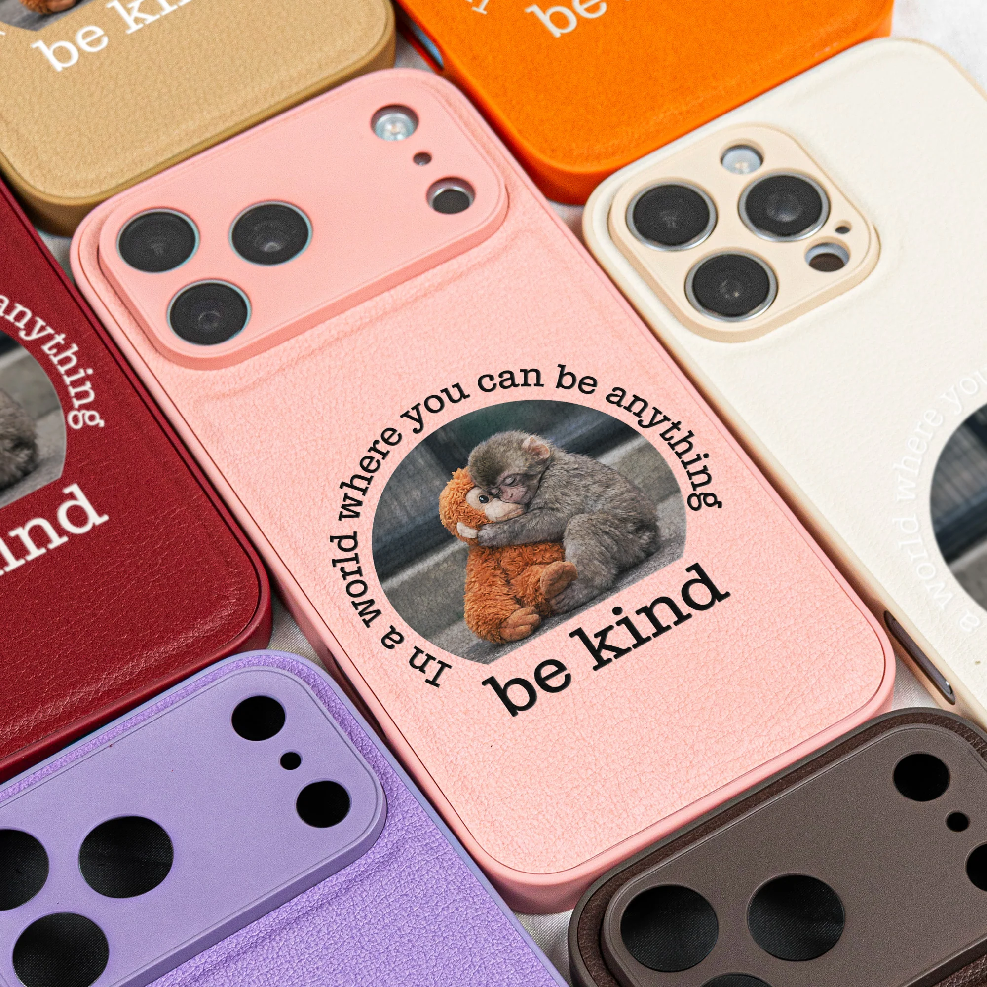 Baby Punch Monkey - Be Kind, Punch The Abandoned Baby Monkey Gift For Animal Lover - Leather Phone Case - Image 4