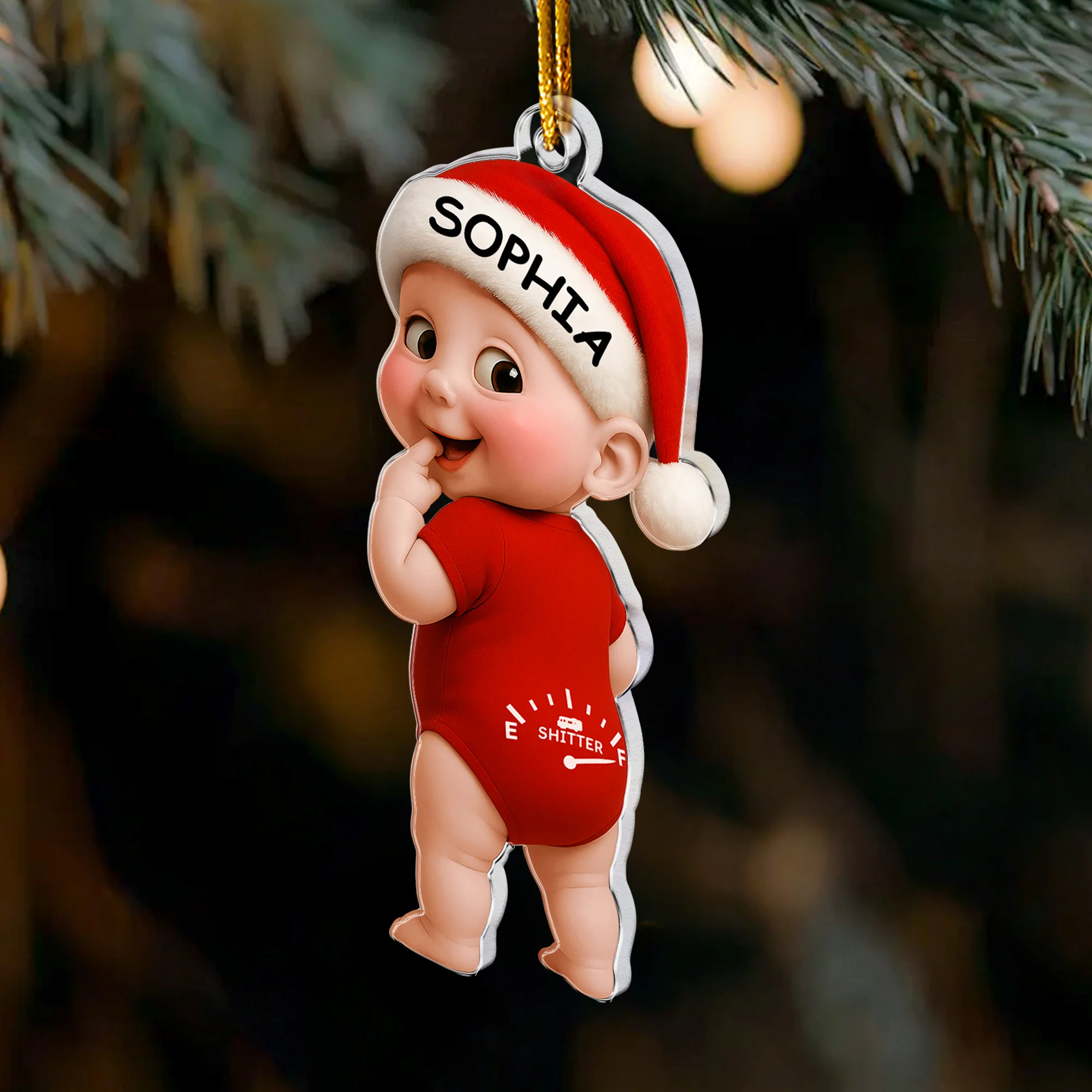 Baby’s First Christmas Funny Baby Sh!Tter Full - Personalized Acrylic Ornament - Image 3