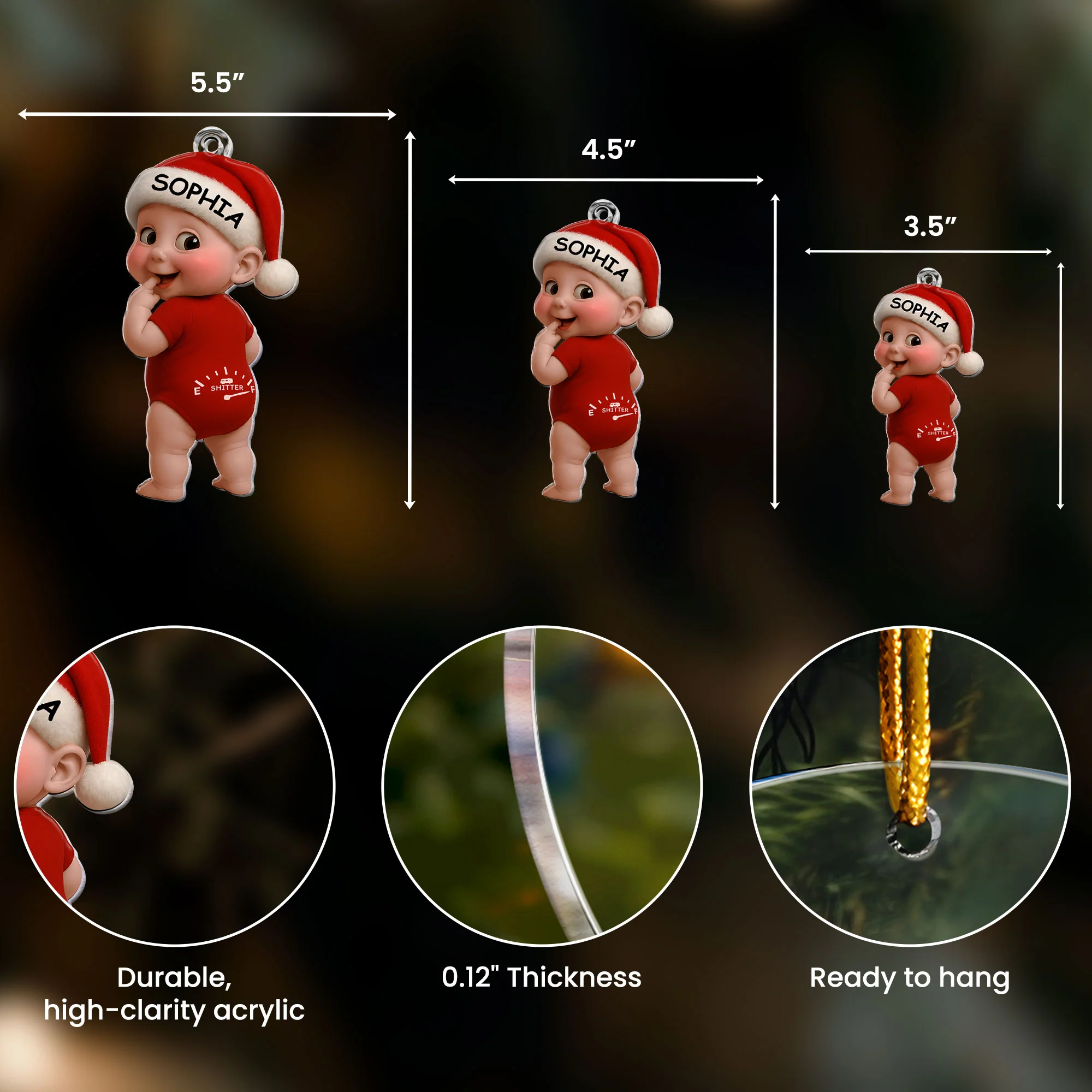 Baby’s First Christmas Funny Baby Sh!Tter Full - Personalized Acrylic Ornament - Image 4