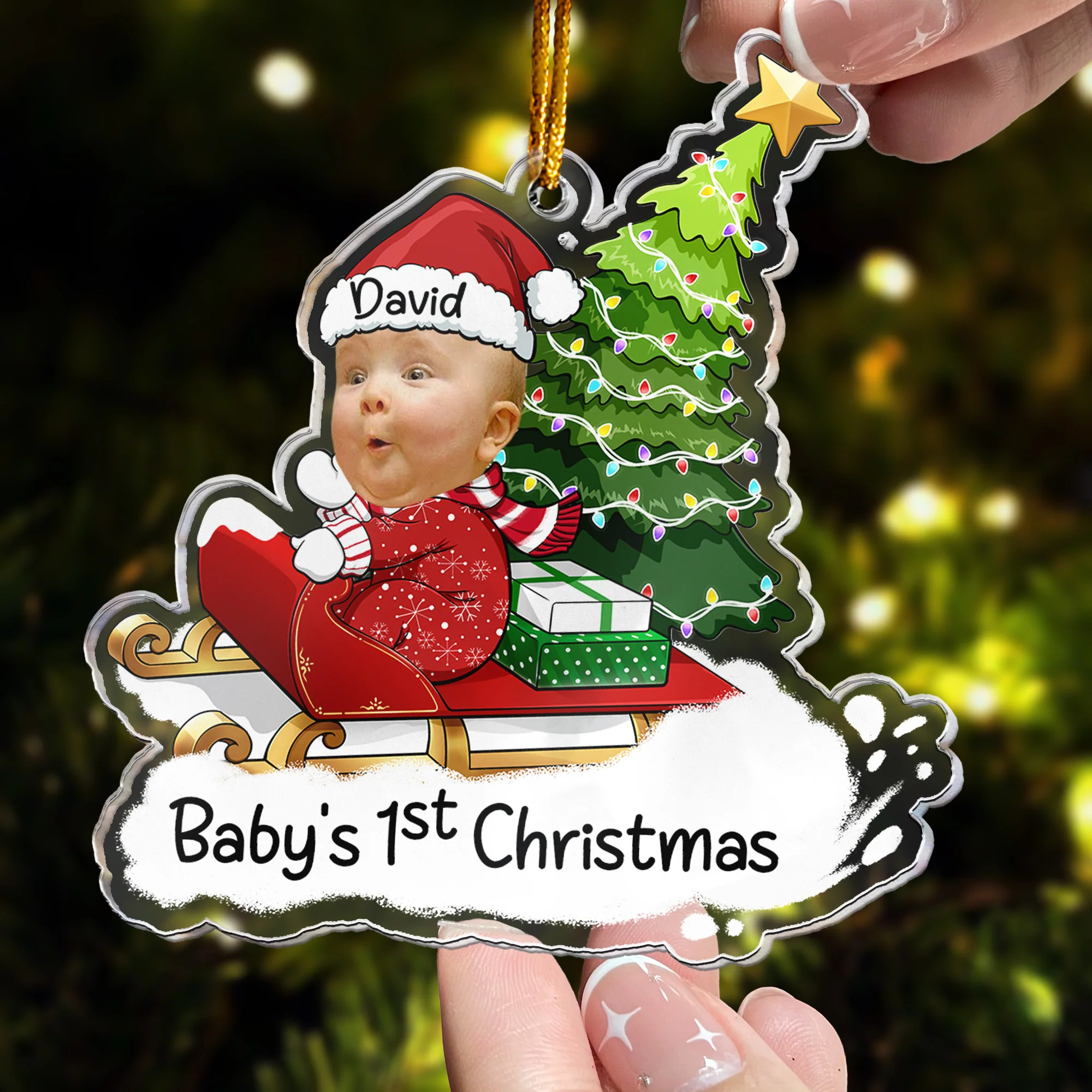Baby's 1st Christmas Sled - Gifts For 1st, 2nd, 3rd Xmas Kid - Personalized Acrylic Photo Ornament - Image 4