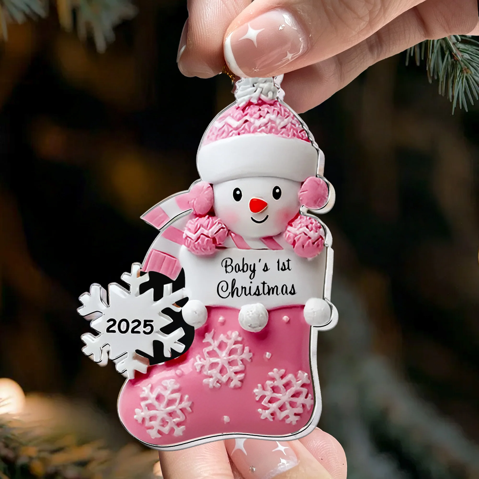 Baby's First Christmas Cute Baby Peeking 2D Flat - Acrylic Ornament - Image 2