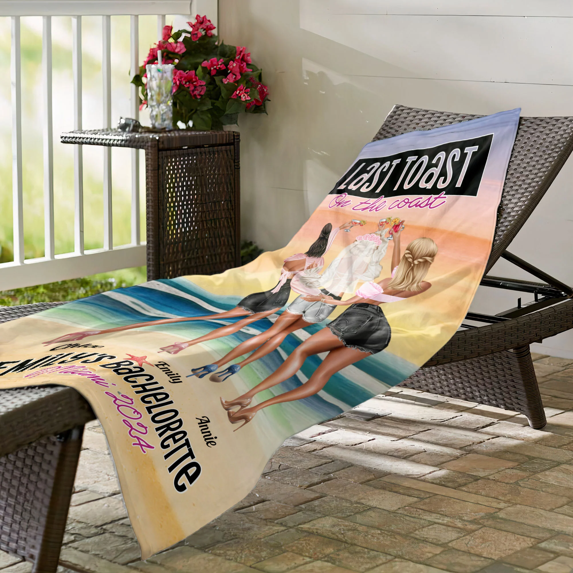 Bachelorette Party Towel Last Toast On The Coast - Personalized Beach Towel - Image 3