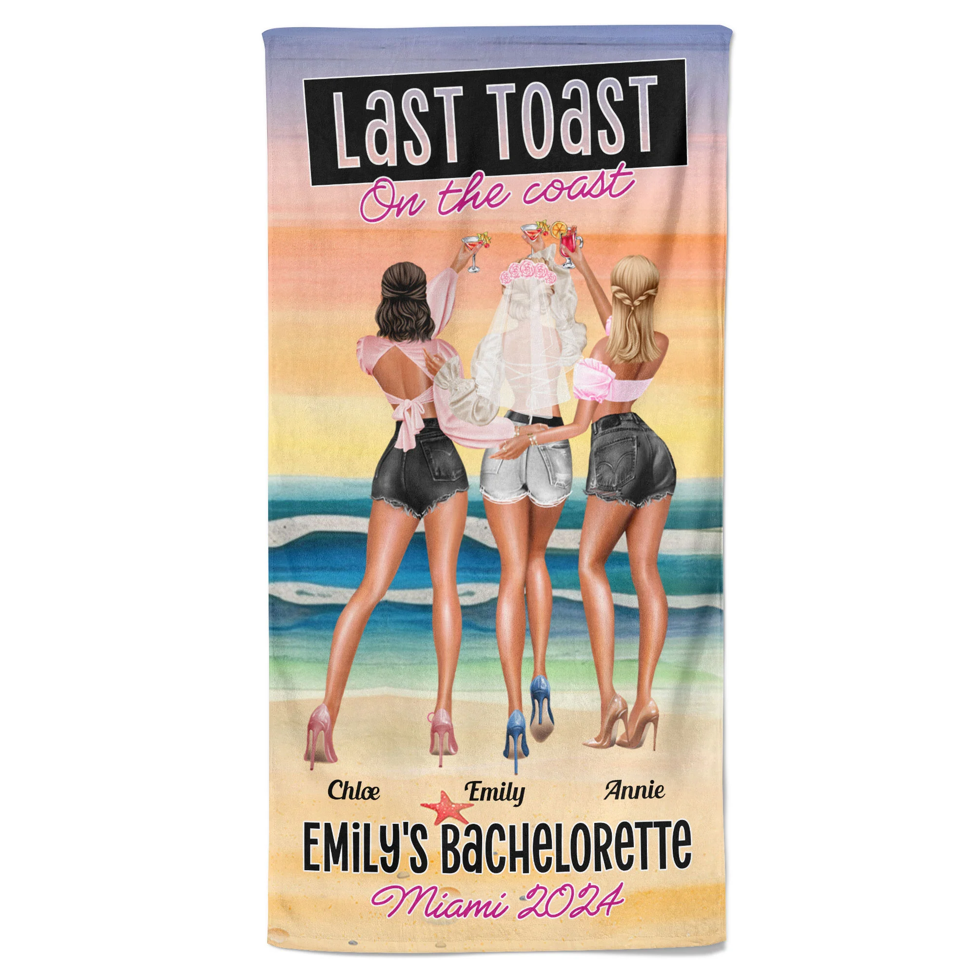 Bachelorette Party Towel Last Toast On The Coast - Personalized Beach Towel - Image 5
