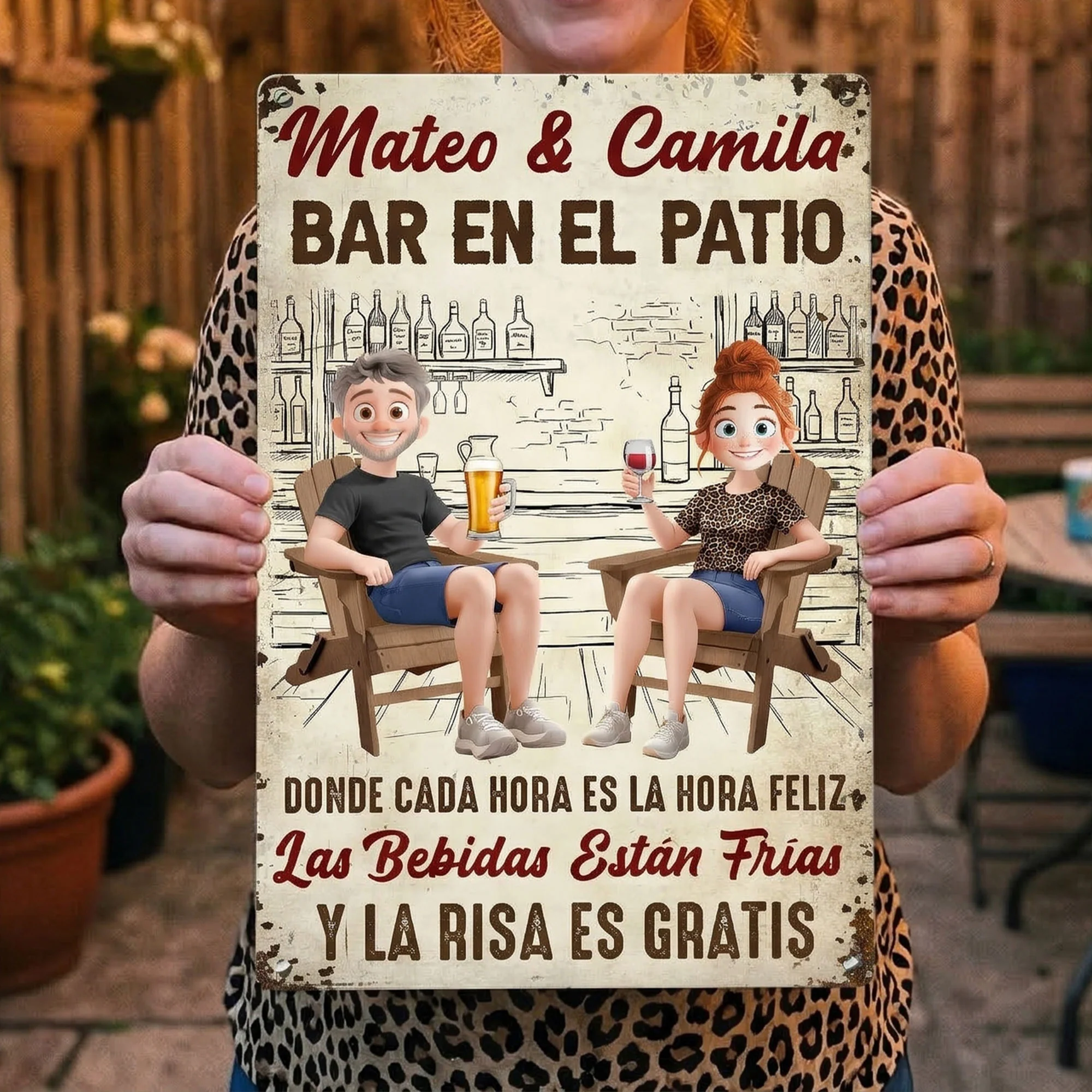Backyard Bar Patio Spanish Bar En El Patio - Personalized Metal Sign - Image 2