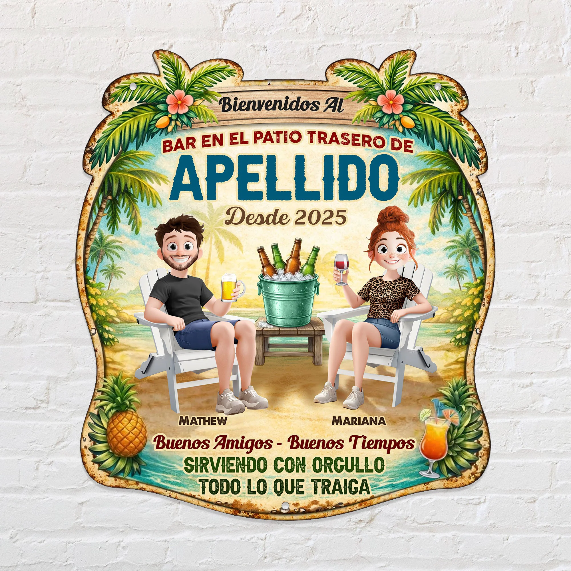 Backyard Bar Patio Spanish Bienvenidos Al Bar En El Patio Trasero De - Personalized Metal Sign - Image 3