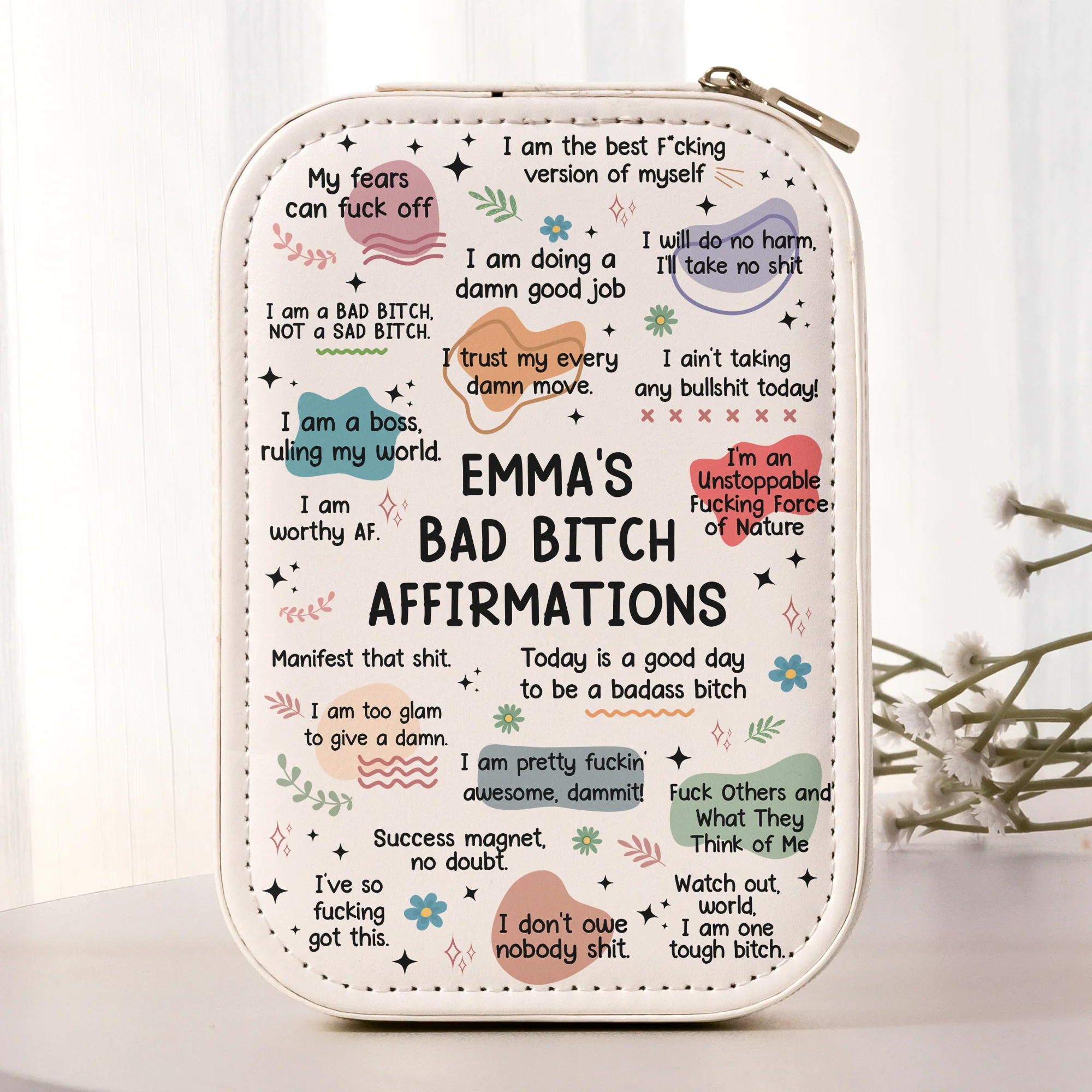 Bad B*tch Affirmations - For Daughter, Friends, Self Gift - Custom Makeup Box With LED Mirror - Image 3