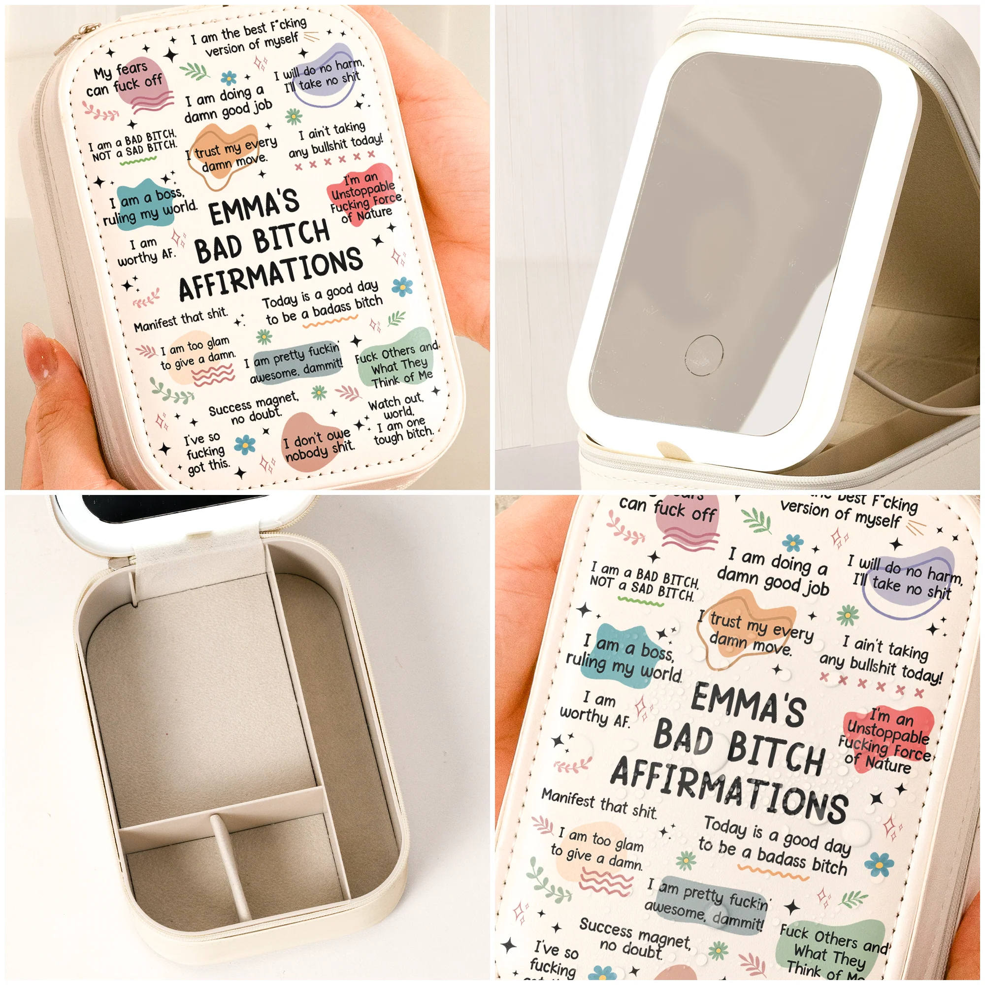 Bad B*tch Affirmations - For Daughter, Friends, Self Gift - Custom Makeup Box With LED Mirror - Image 6