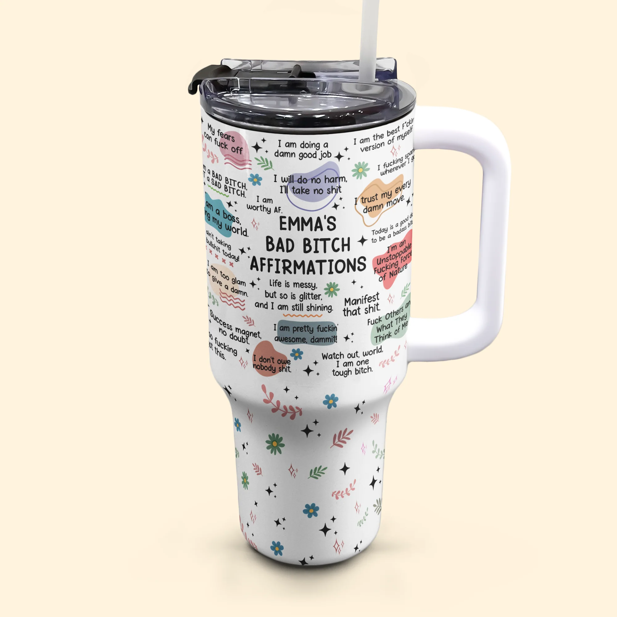Bad B*Tch Affirmations - Funny Gifts For Coworkers, Friends - Personalized 40oz Tumbler With Straw - Image 5