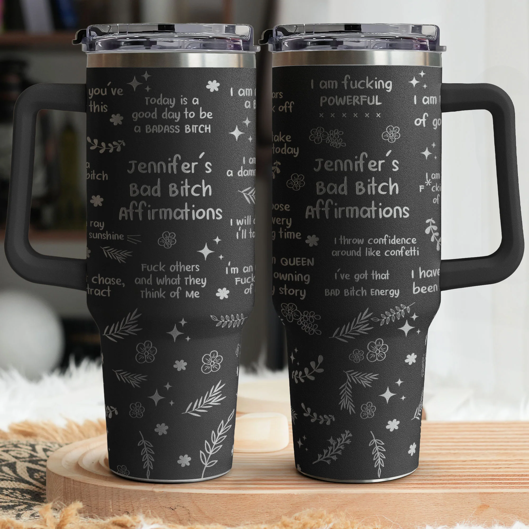 Bad B*tch Affirmations - Funny Gifts For Coworkers, Friends - Personalized 40oz Tumbler - Image 3