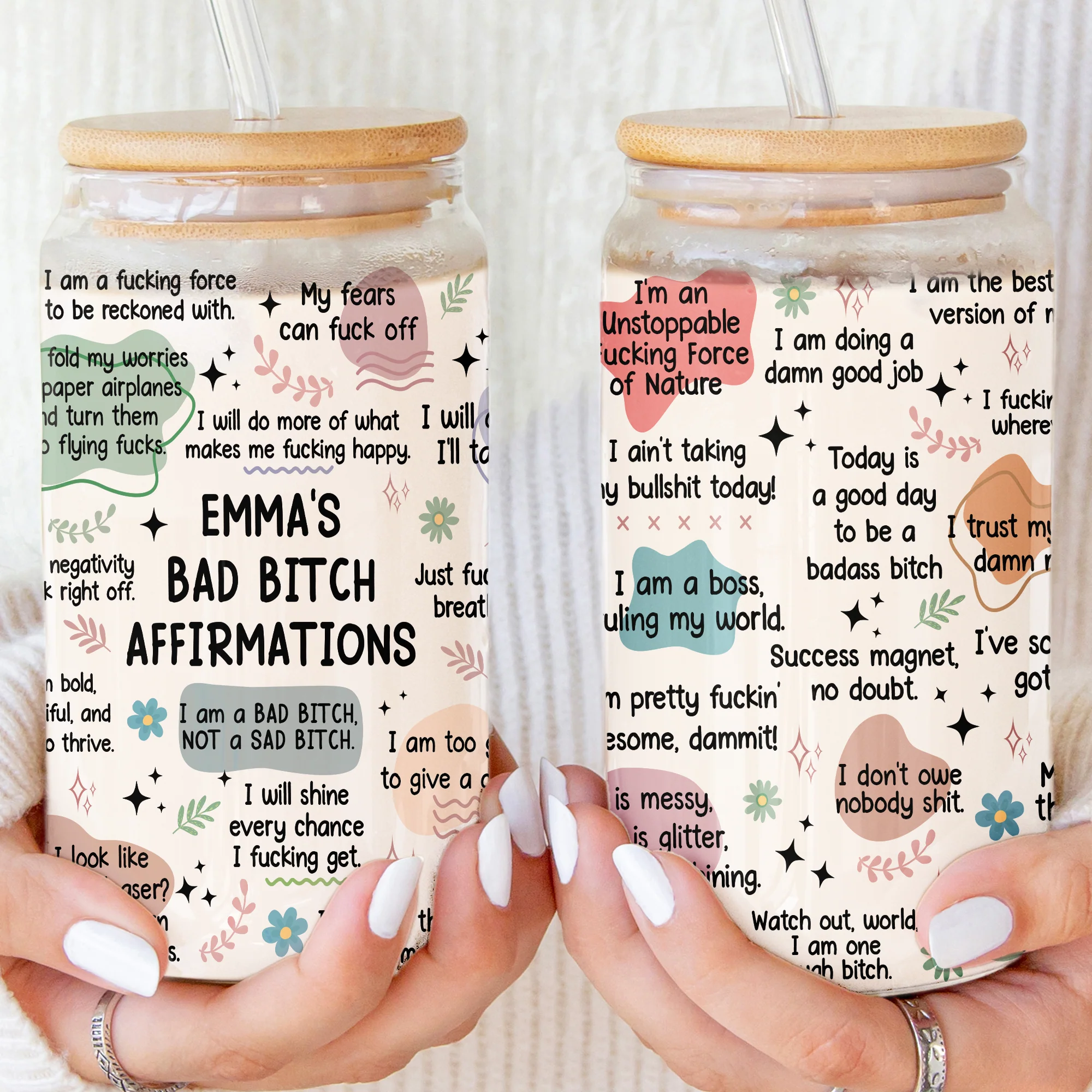 Bad B*Tch Affirmations - Funny Gifts For Coworkers, Friends, Self Gift - Personalized Clear Glass Cup - Image 2