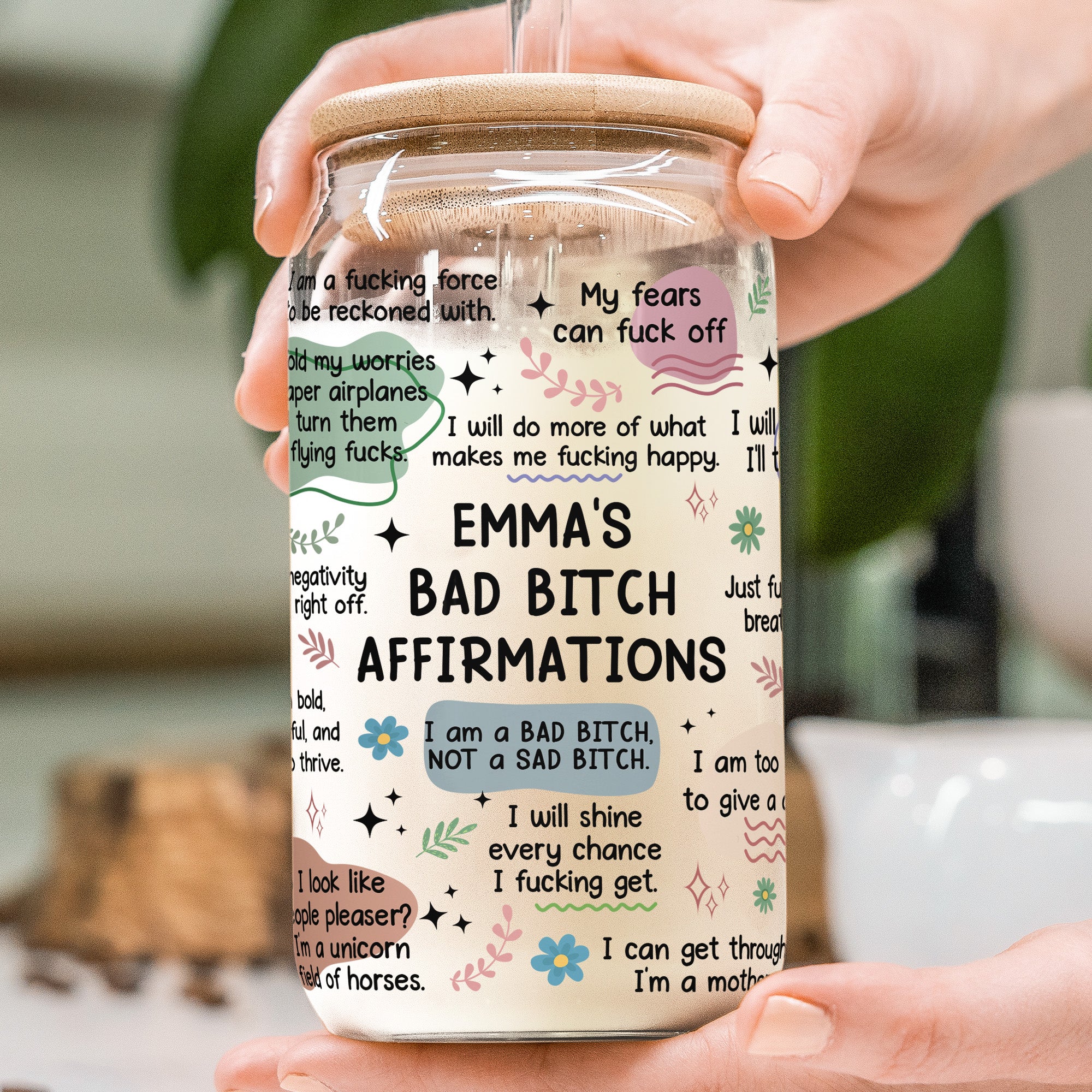 Bad B*Tch Affirmations - Funny Gifts For Coworkers, Friends, Self Gift - Personalized Clear Glass Cup - Image 3