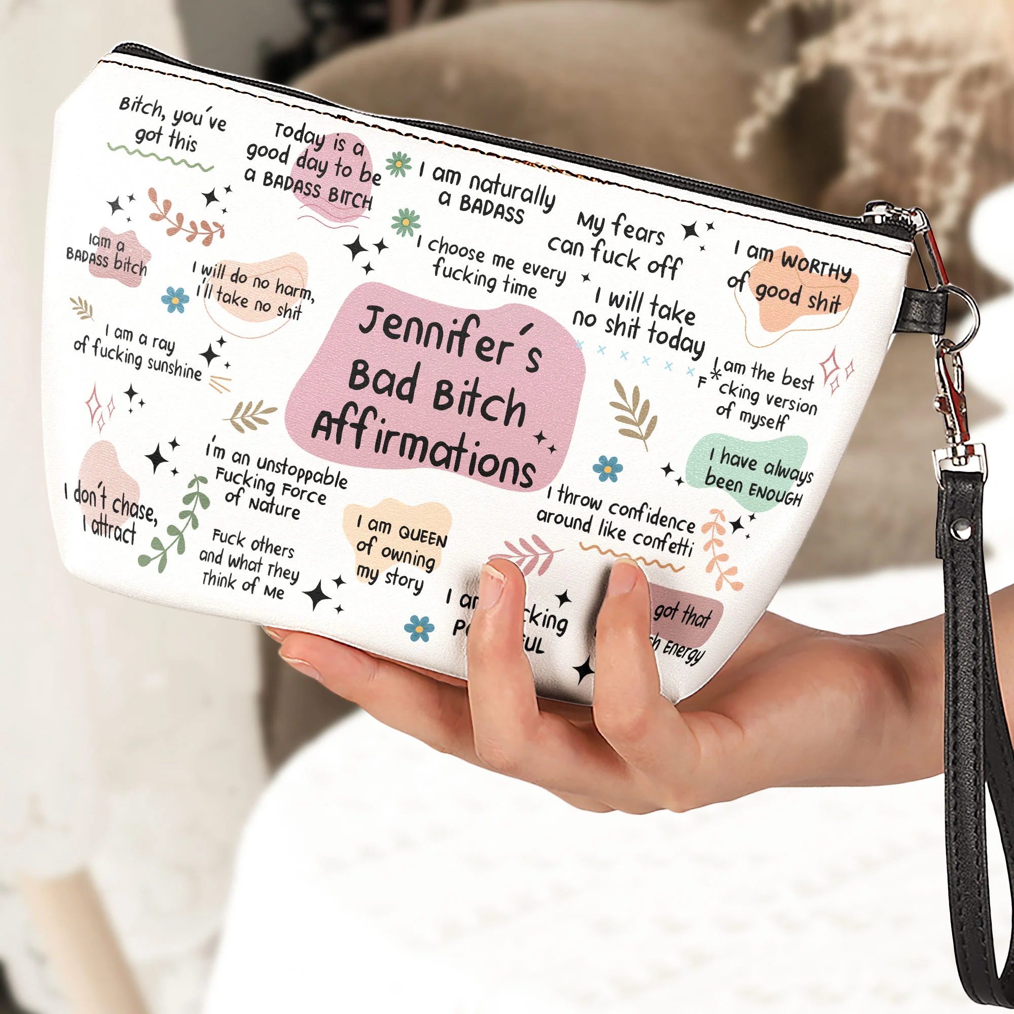 Bad B*Tch Affirmations - Funny Gifts For Coworkers, Friends, Self Gift - Personalized Cosmetic Bag - Image 2