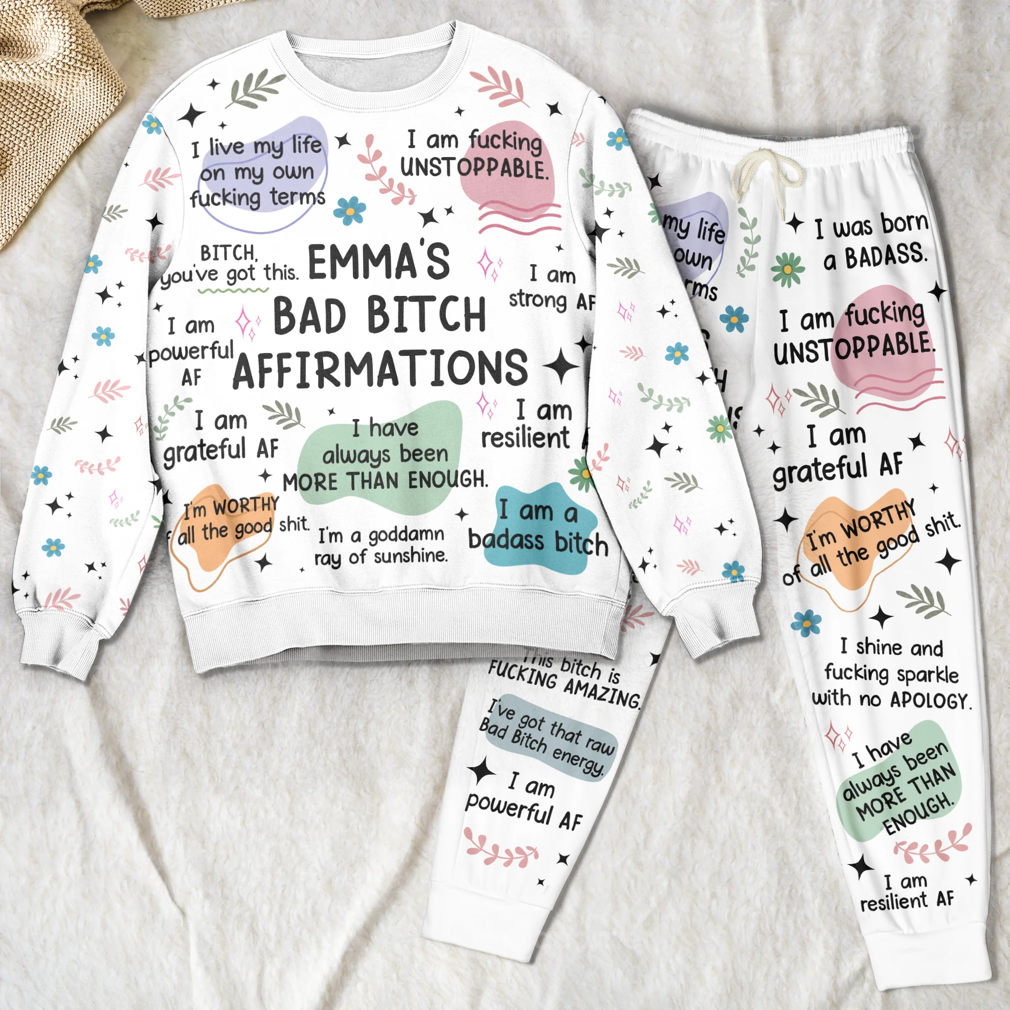 Bad B*tch Affirmations - Personalized Sweatshirt And Sweatpants Set - Image 2