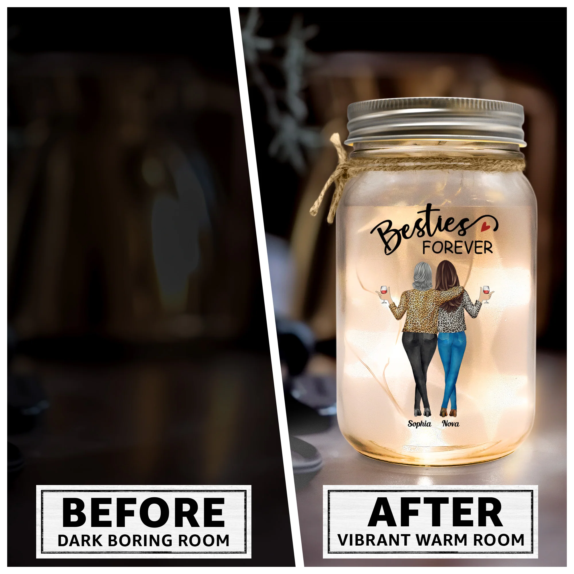Badass Besties Because Of You I Laugh A Little Harder - Personalized Mason Jar Light - Image 4