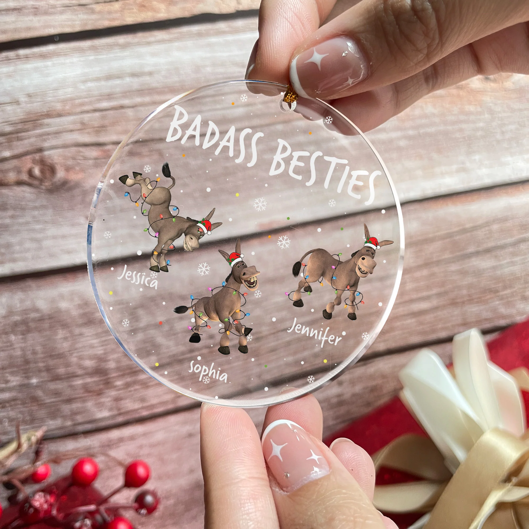 Badass Besties - Funny Gifts For Friends - Custom Names - Personalized Acrylic Ornament - Image 3