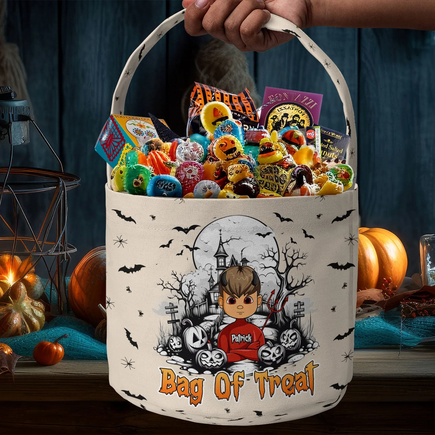 Bag Of Treat Kid Name Halloween - Personalized Halloween Spooky Basket - Image 2