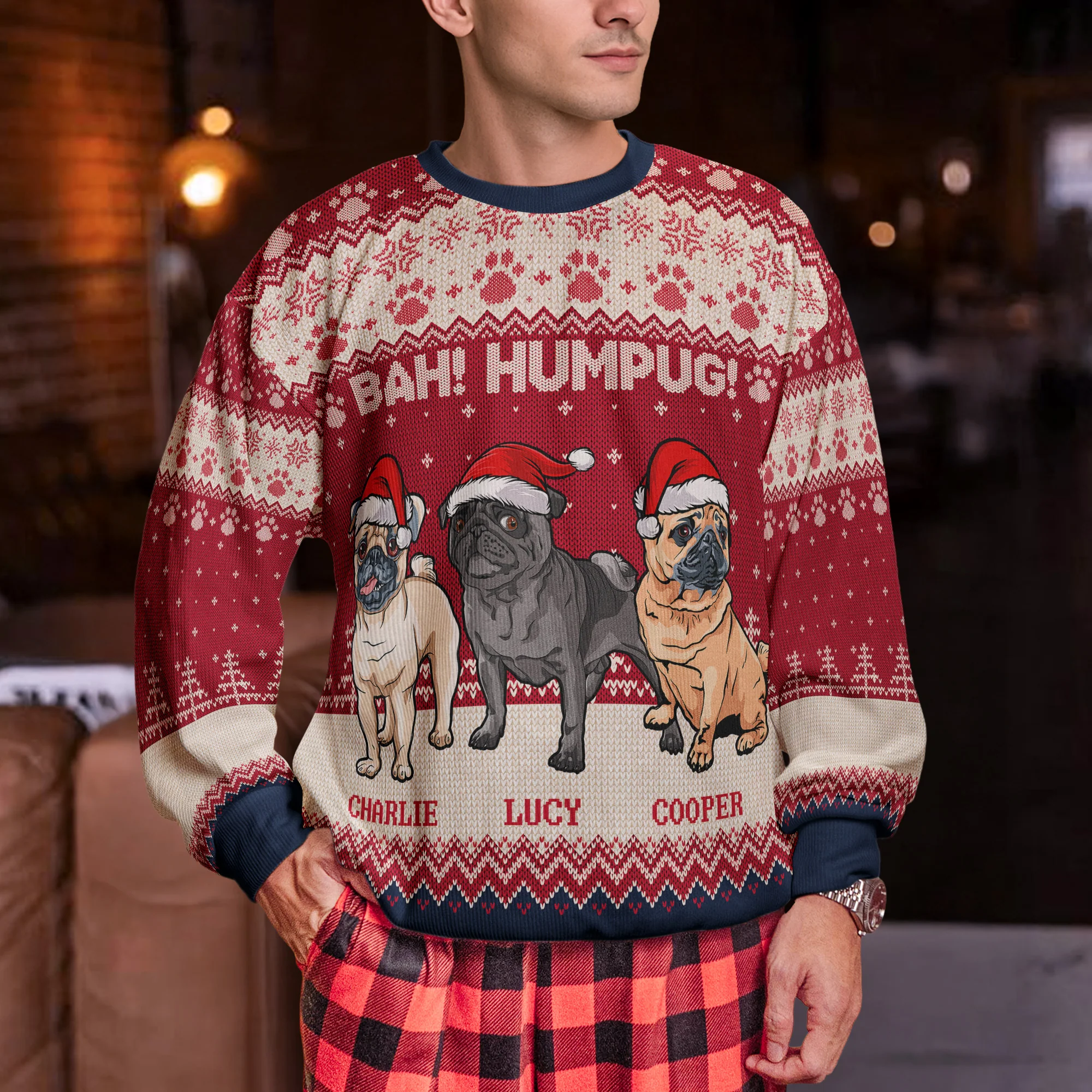 Bah Hum Pug Dog Lovers - Personalized Ugly Sweater - Image 5