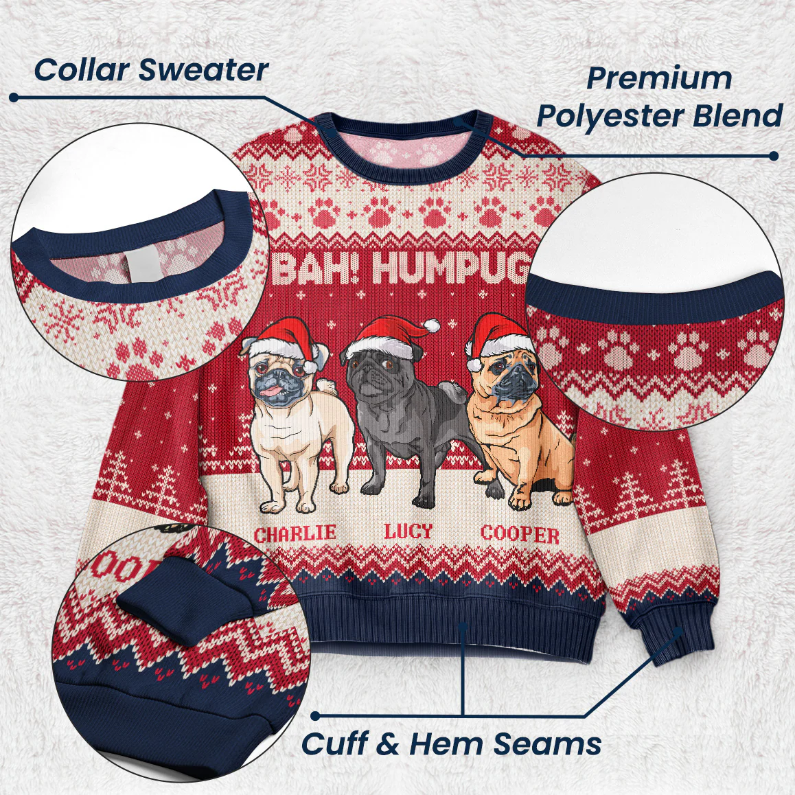 Bah Hum Pug Dog Lovers - Personalized Ugly Sweater - Image 6