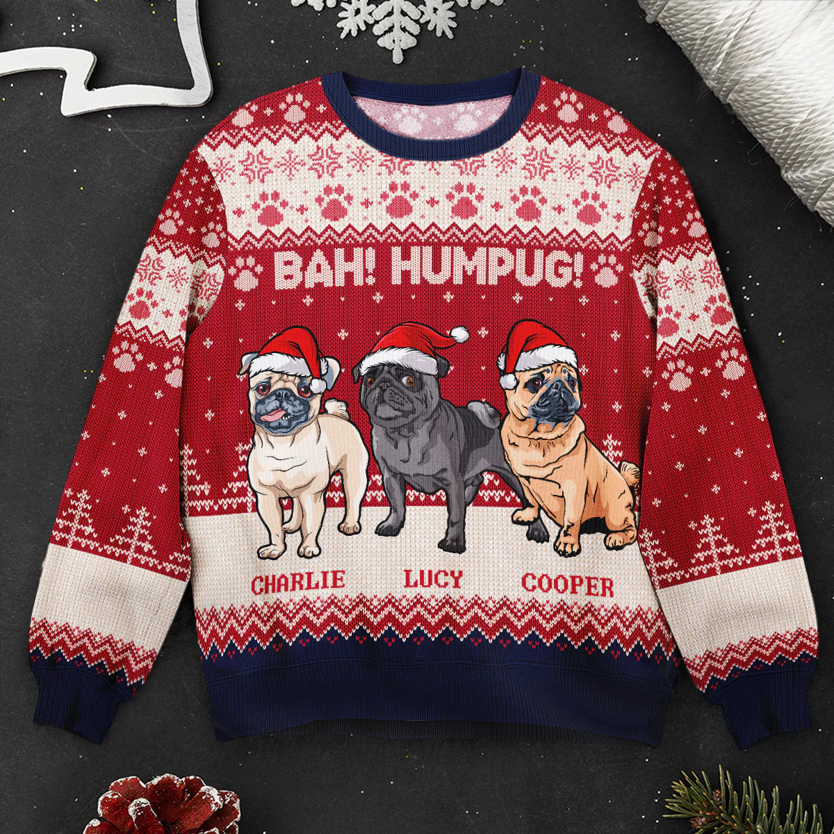 Bah Hum Pug Dog Lovers - Personalized Ugly Sweater - Image 8