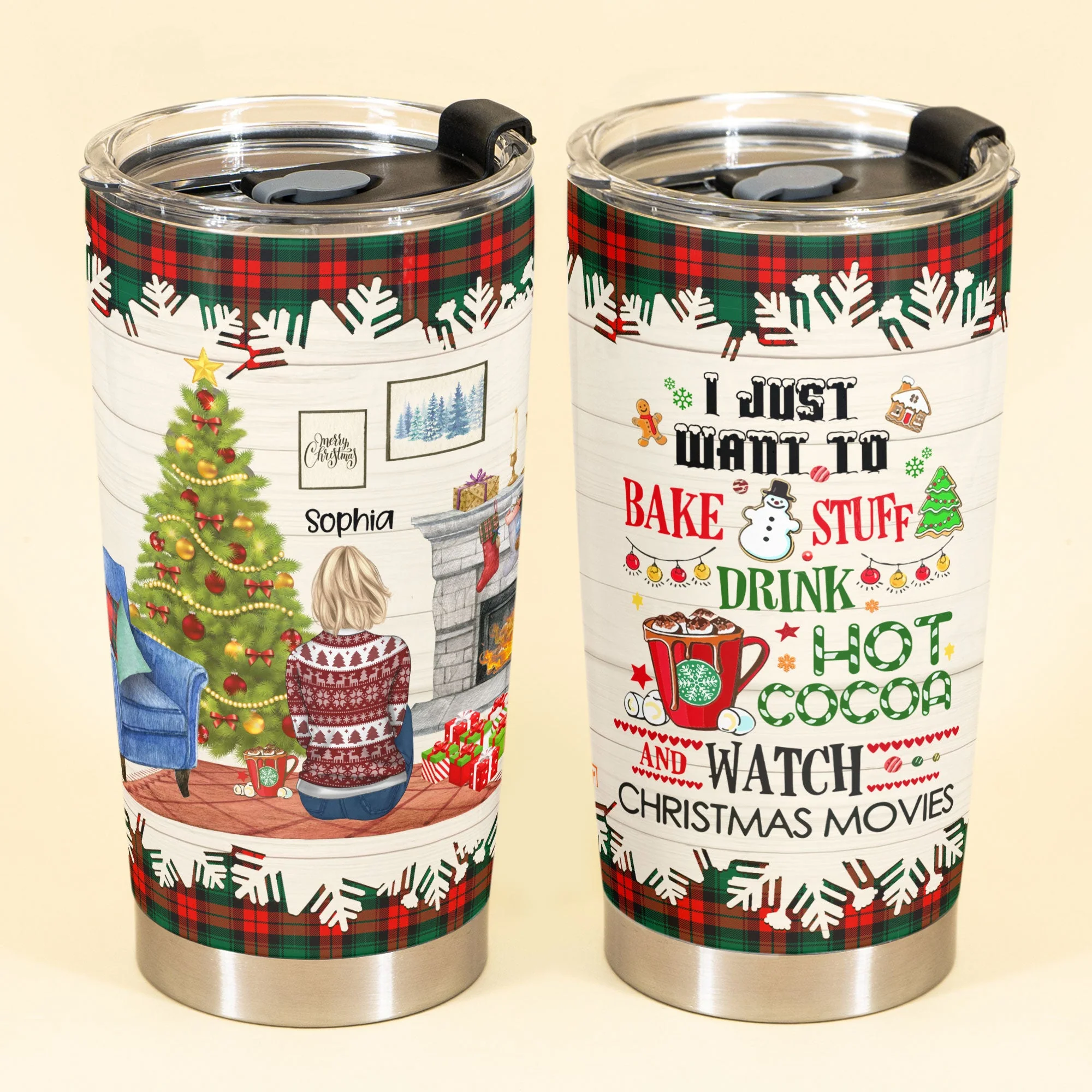 Bake Stuff And Drink Cocoa - Personalized Tumbler Cup - Christmas Gift For Family & Relationship - Christmas Girl - Image 2