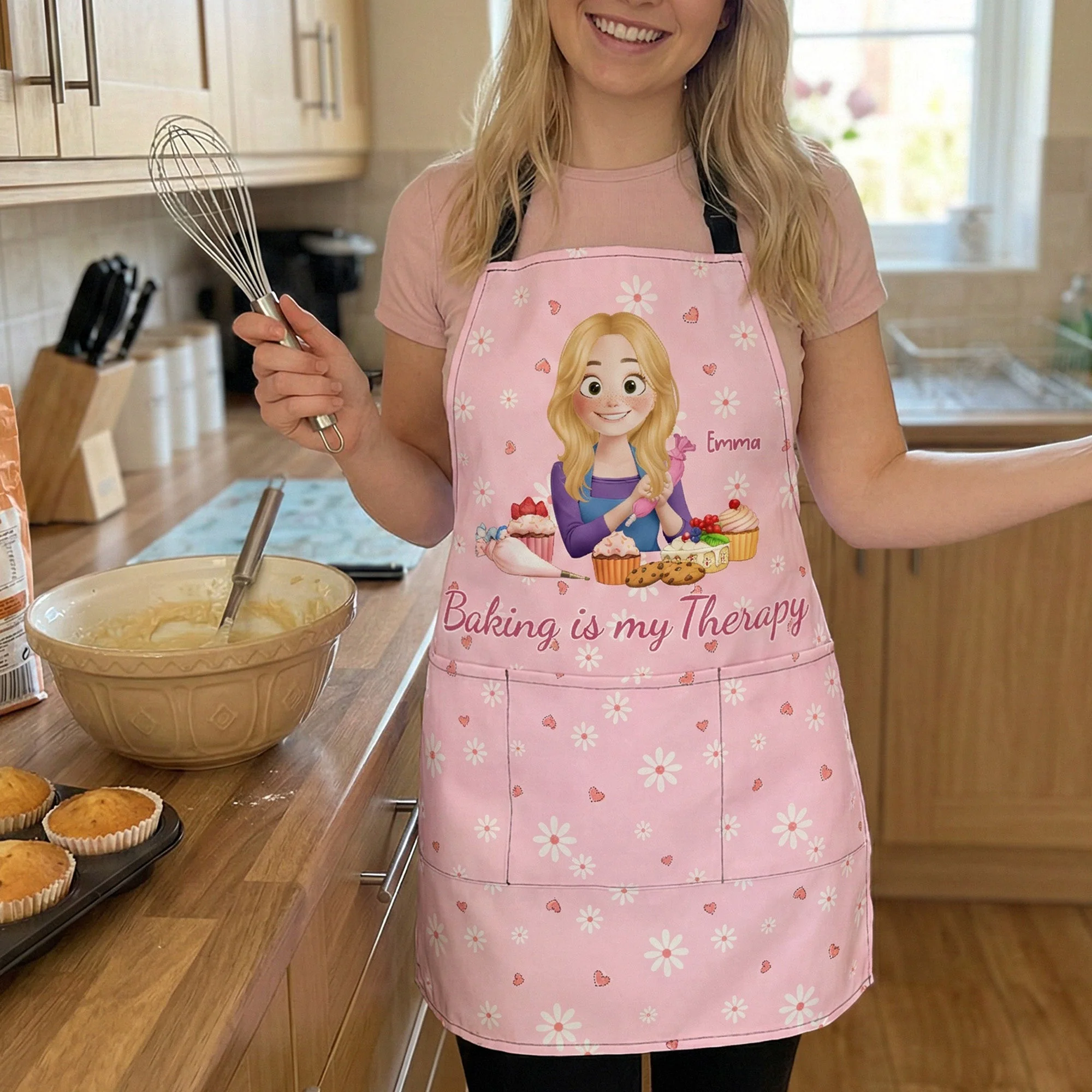 Baking Is My Therapy - Personalized Apron - Image 4