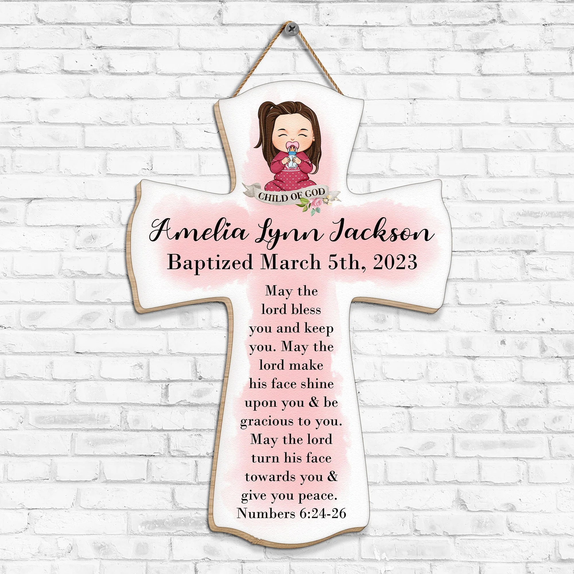 Baptism Gifts For Girls - May The Lord Bless You - Personalized Wood Sign - Image 4