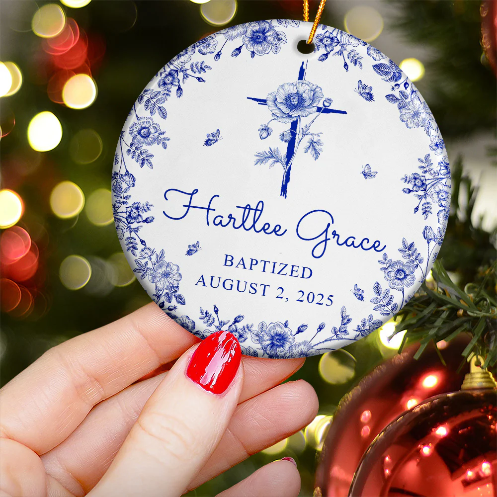 Baptism Ornament Christmas Ornament For Baby - Personalized Ceramic Ornament - Image 3