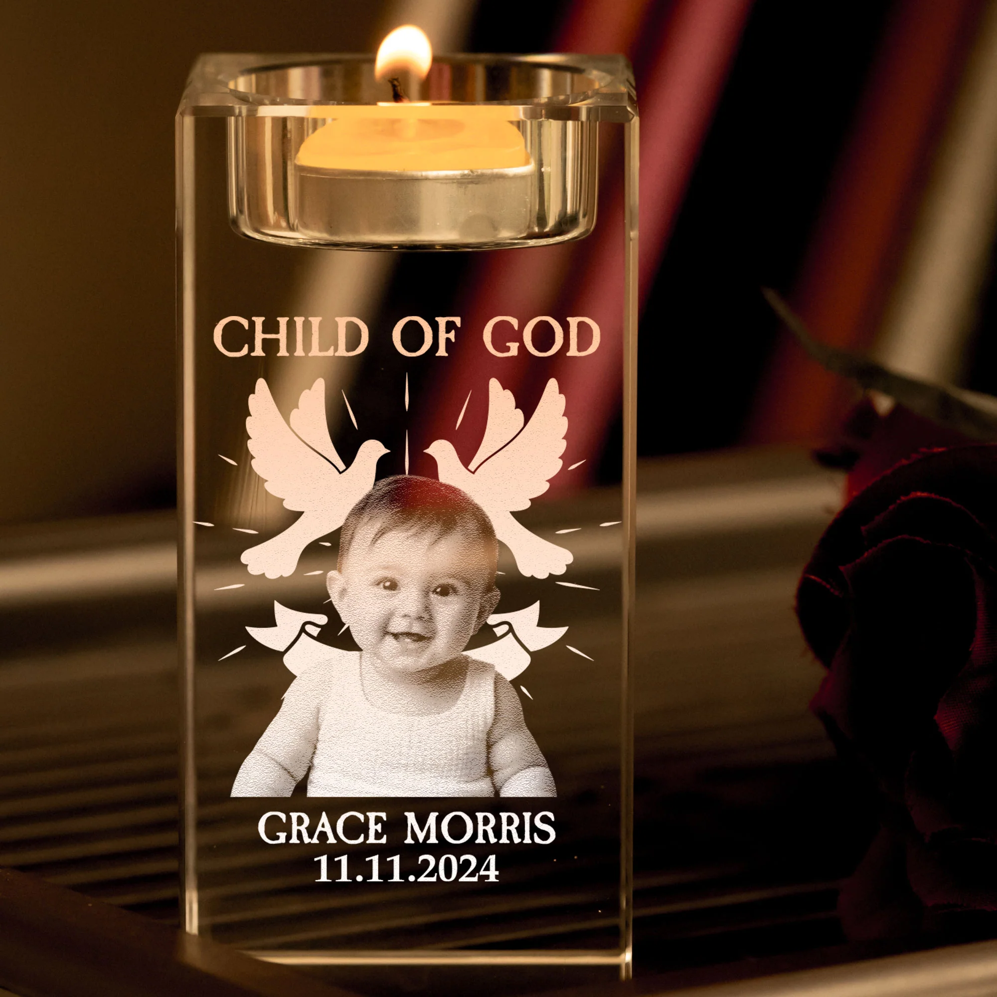 Baptized - Personalized 3D Photo Crystal Candle Holder - Image 4
