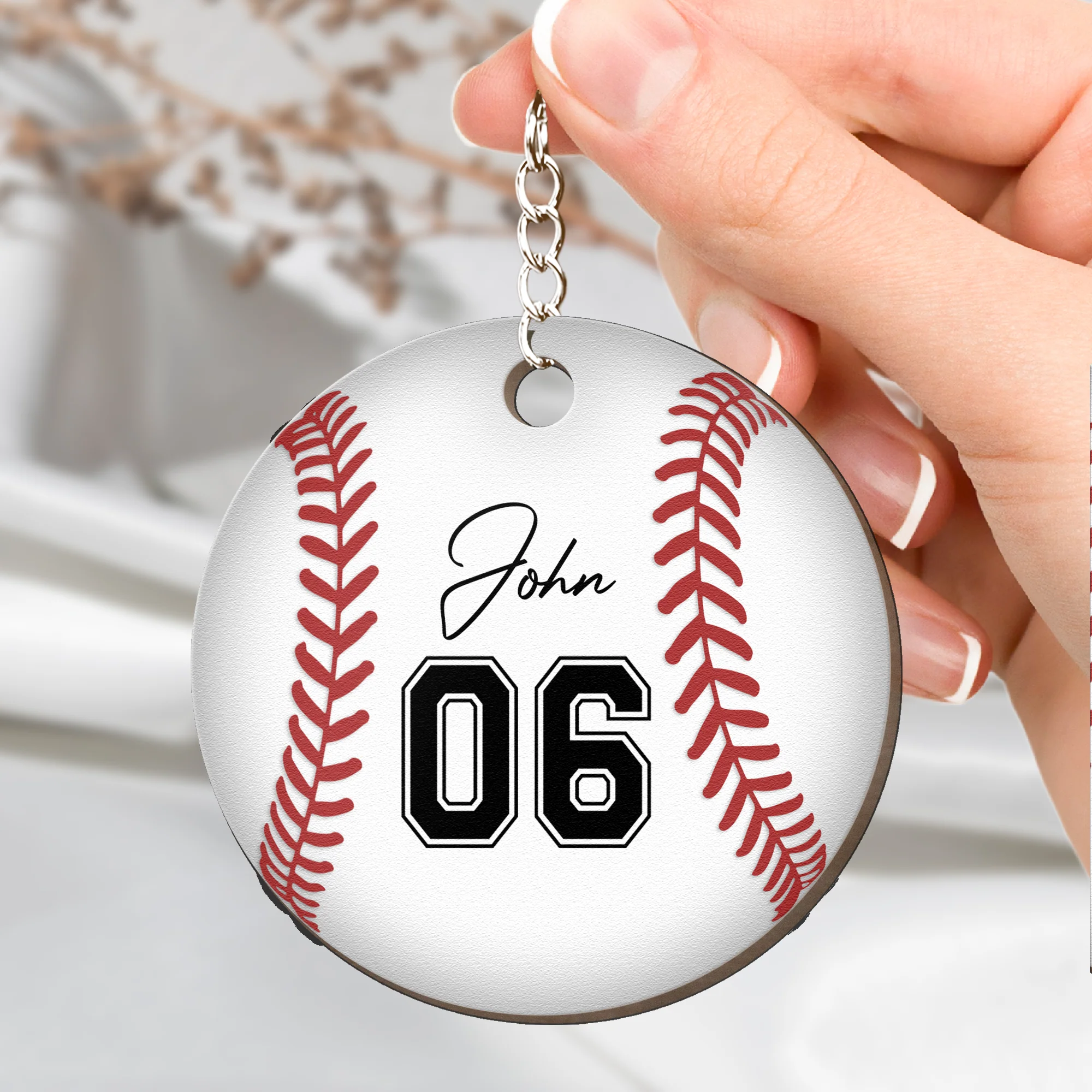 Baseball Ball - Personalized Wooden Keychain - Image 3