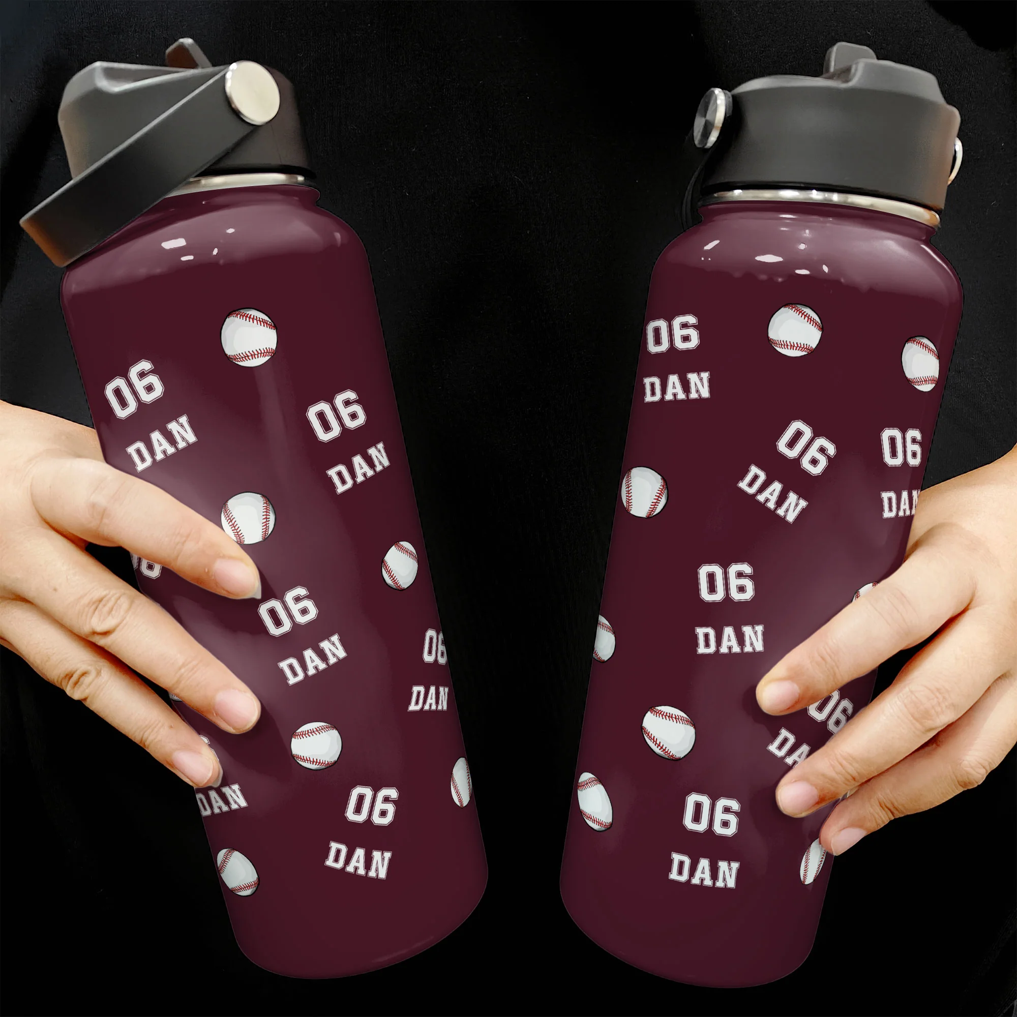 Baseball Custom Name, Number - Personalized Stainless Steel Water Bottle - Image 3