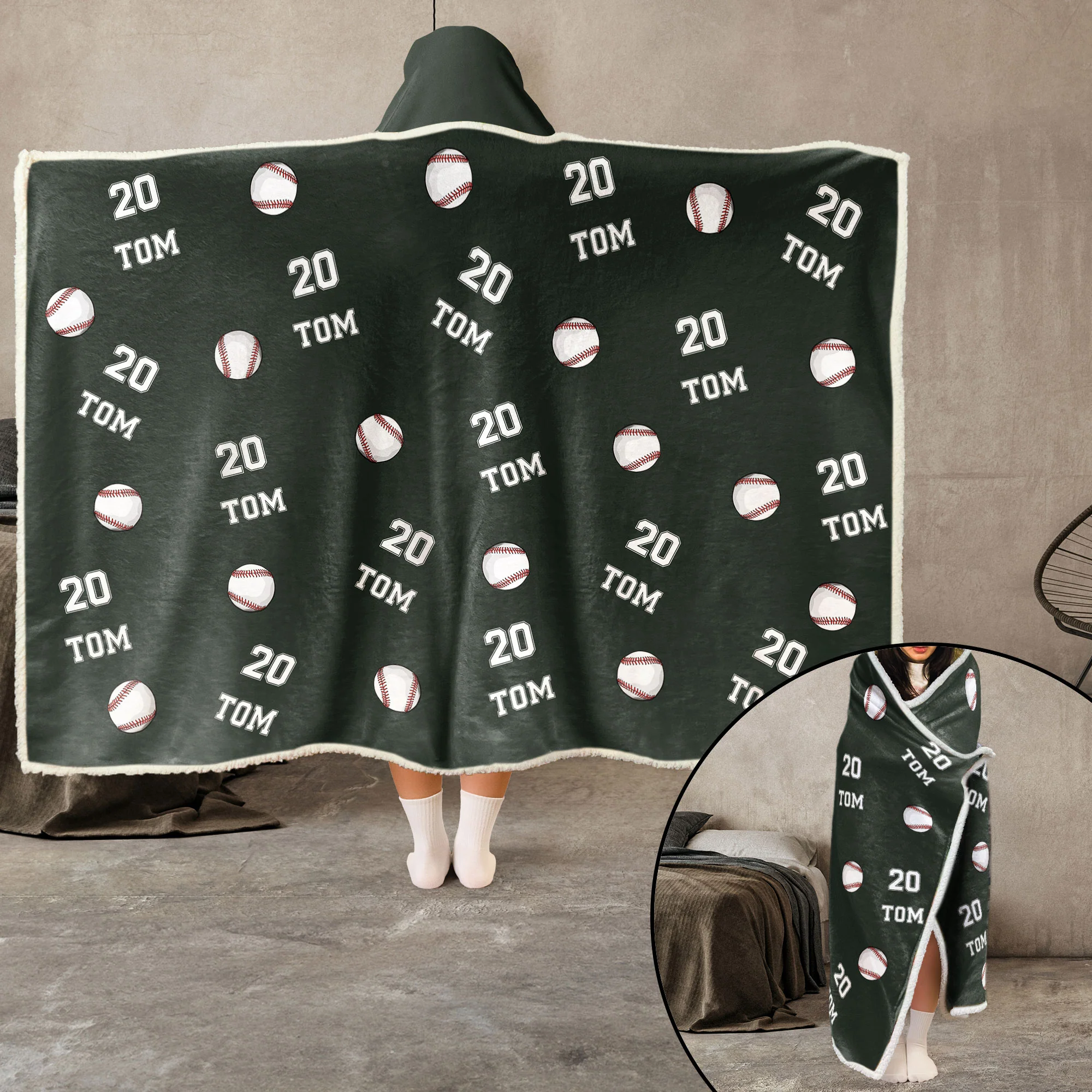 Baseball Custom Name, Number - Personalized Wearable Blanket Hoodie - Image 4