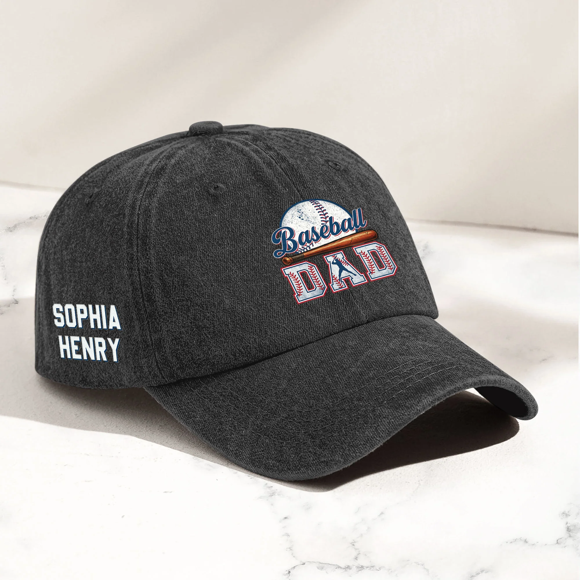 Baseball Dad - Personalized Distressed Denim Cap - Image 2