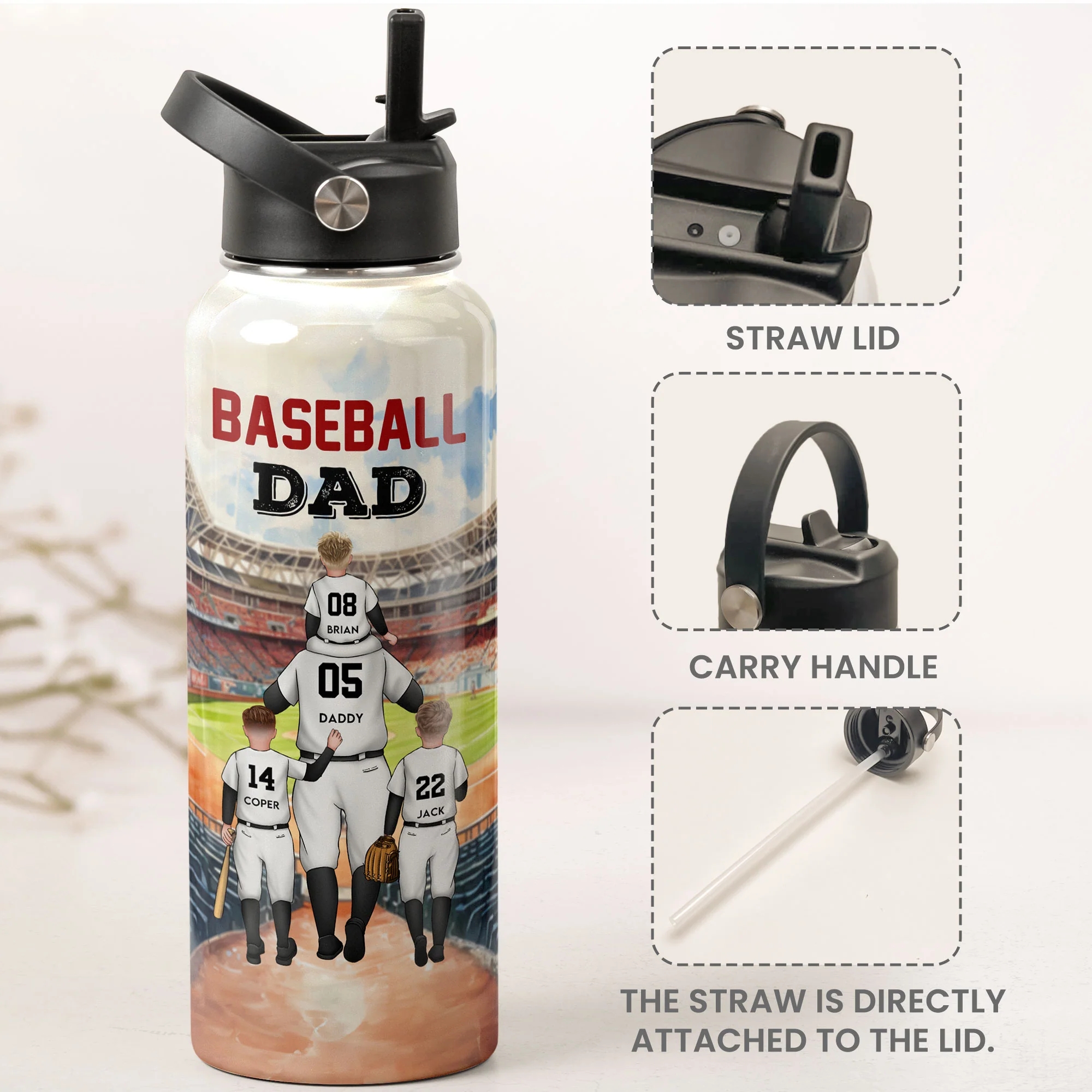 Baseball Dad We Scored A Home Run - Personalized Stainless Steel Water Bottle - Image 2