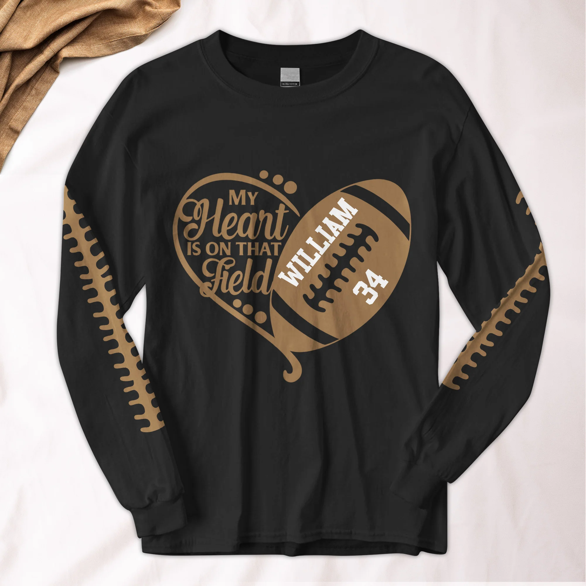 Baseball Softball Football, My Heart Is On That Field - Custom Long Sleeve T-Shirt - Image 2