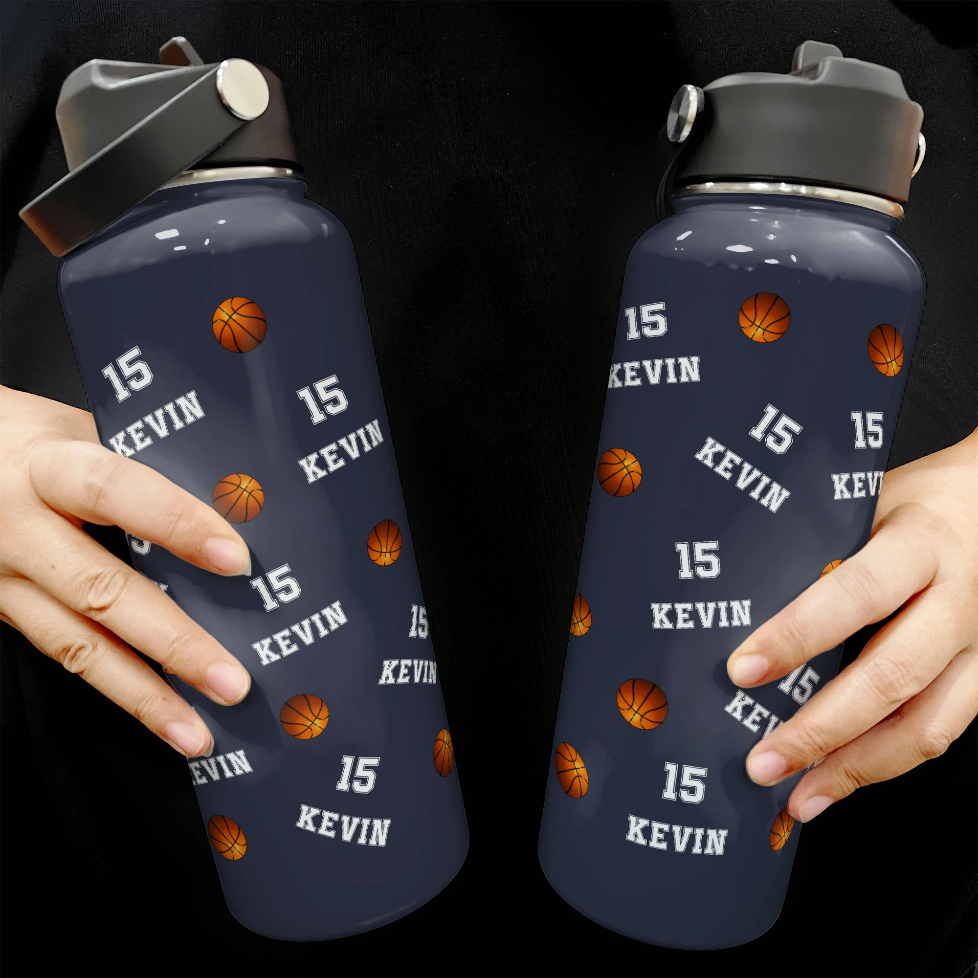 Basketball Custom Name, Number - Personalized Stainless Steel Water Bottle - Image 3