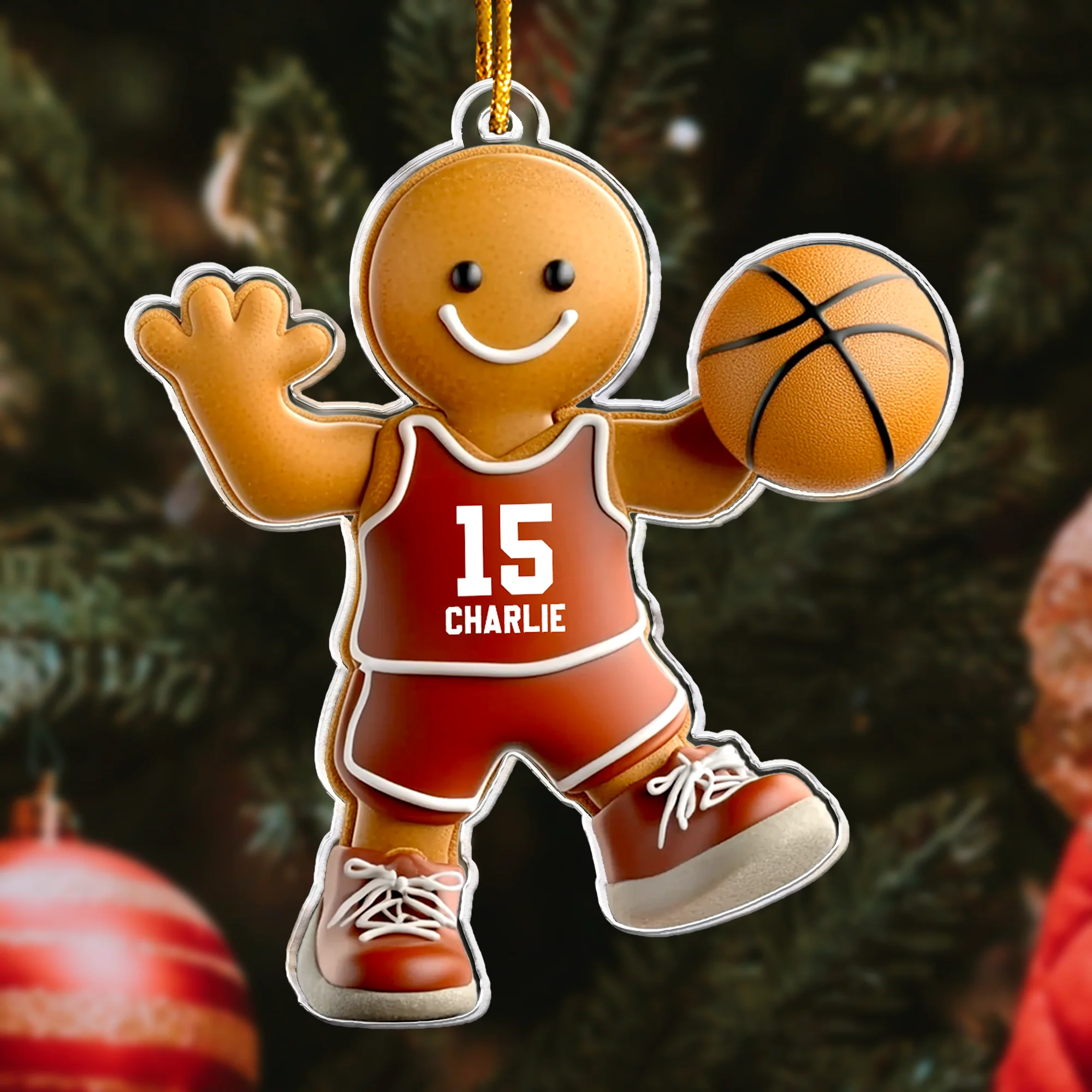 Basketball Gingerbread Christmas Ornament - Personalized Acrylic Ornament - Image 2