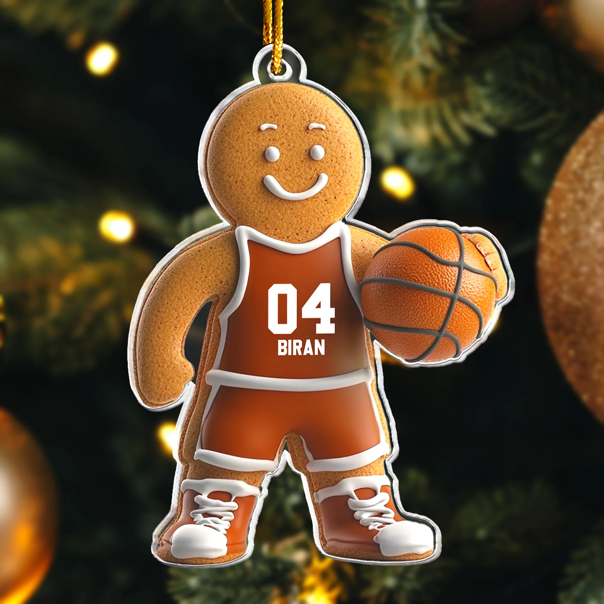 Basketball Gingerbread Christmas Ornament - Personalized Acrylic Ornament - Image 3