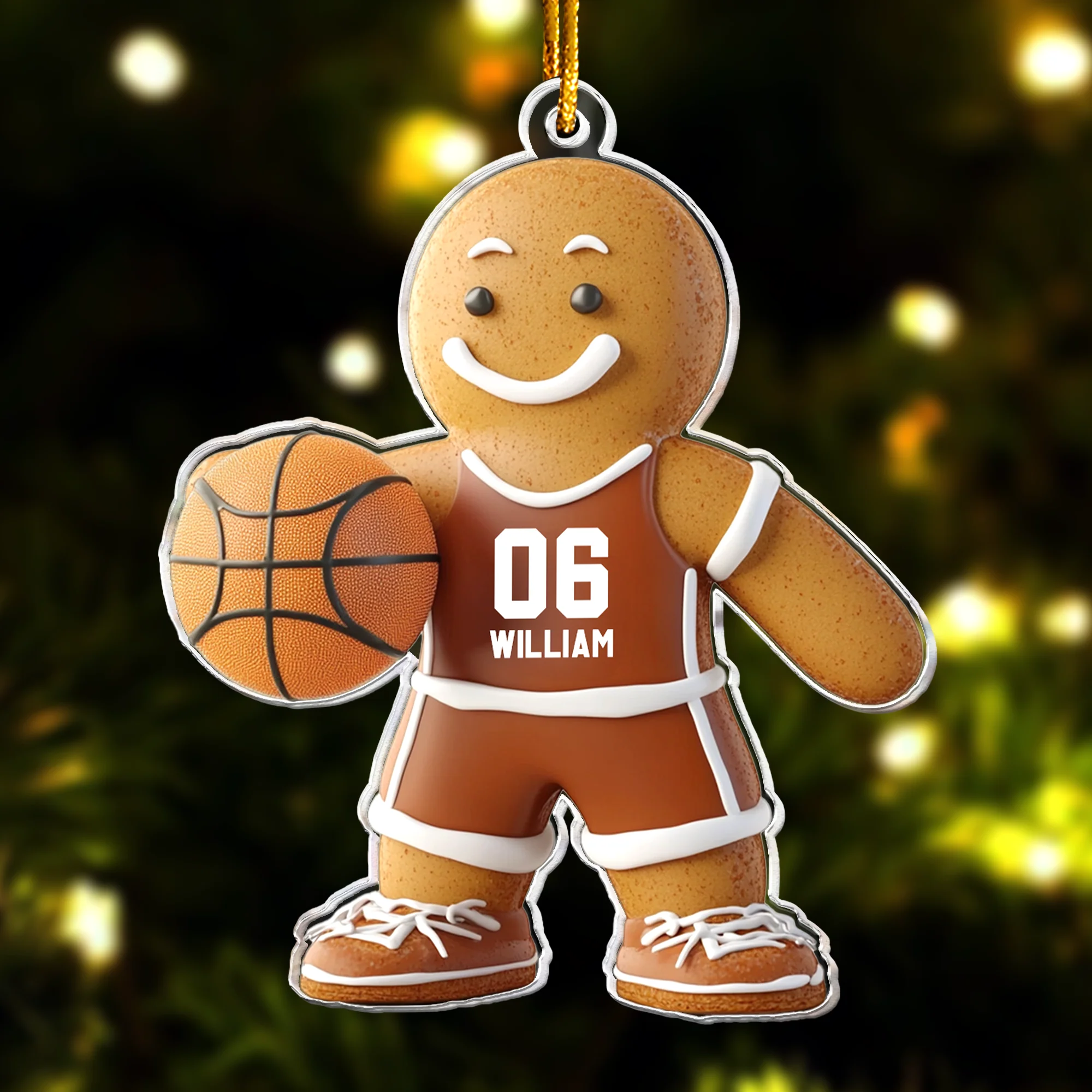 Basketball Gingerbread Christmas Ornament - Personalized Acrylic Ornament - Image 4