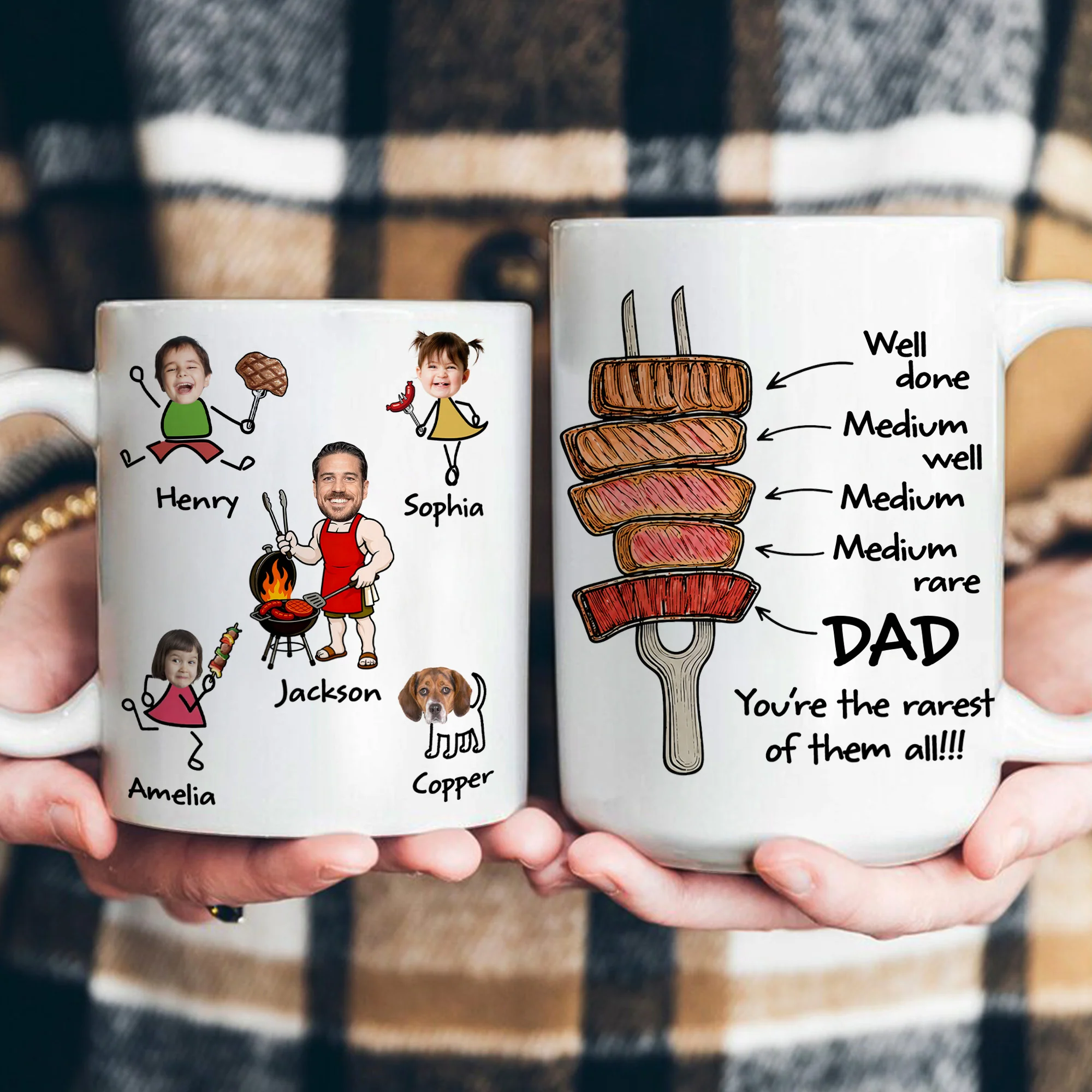 BBQ Father's Day Dad You're The Rarest - Custom Funny Kids' Faces - Personalized Mug - Image 8